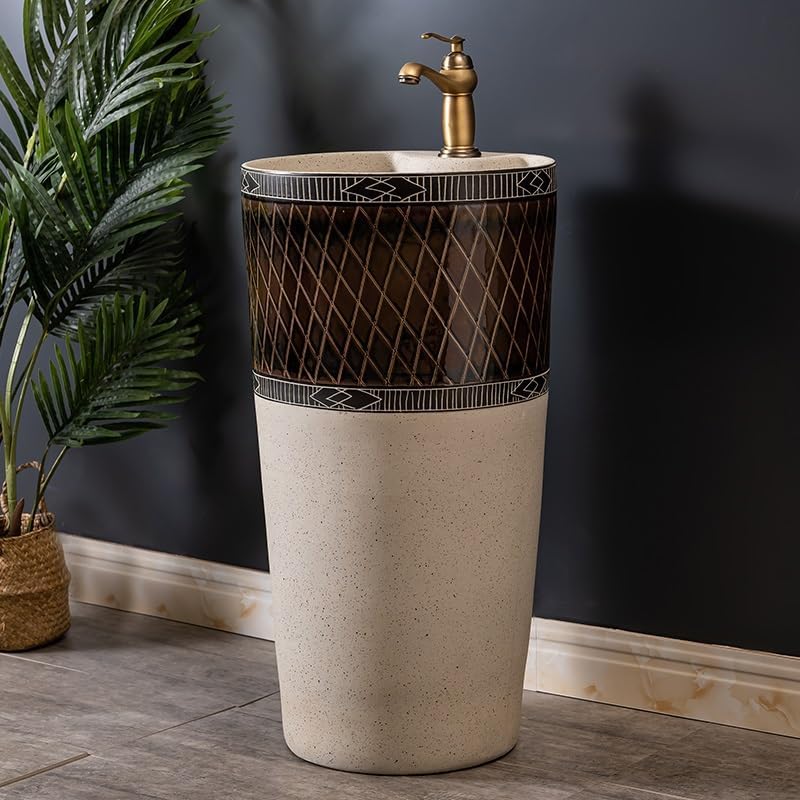 Pedestal Sinks Household Wash Basin Ceramic Floor-Standing Vertical Bathroom Sink (A)