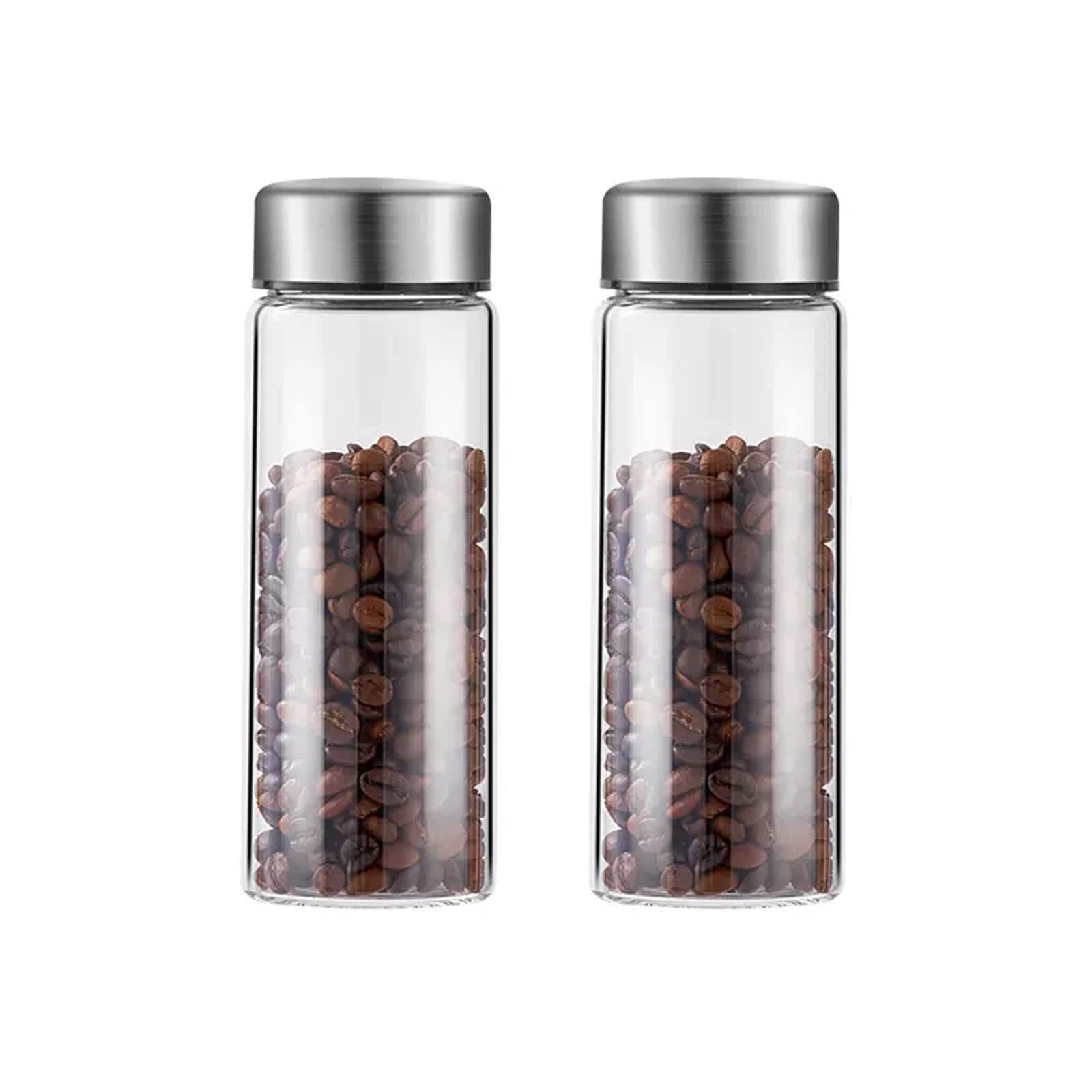 Hhaoran-9868 Ceramic Tea Canister 2Pcs Glass Tea Storage Containers Coffee, Kitchen Serving Food Canister with Sealed Metal Lid, Clear Jar for Leaves, Powder, Spice Food Canisters for Kitchen(300ML)