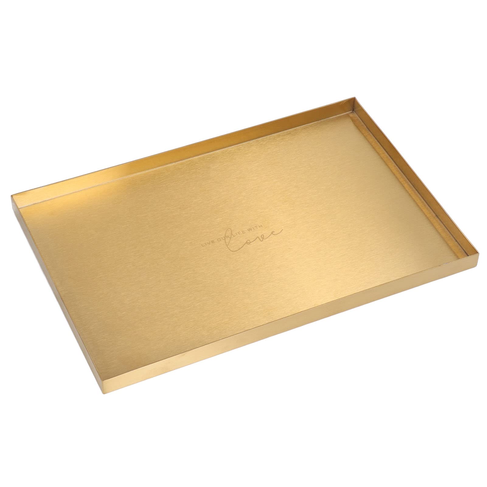BuyWeek Bandeja Decorativa Bandeja Baño, 30,2 x 20,2 x 1,5 cm Rectangular de Acero Inoxidable para Joyería Maquillaje Perfume (Dorado)