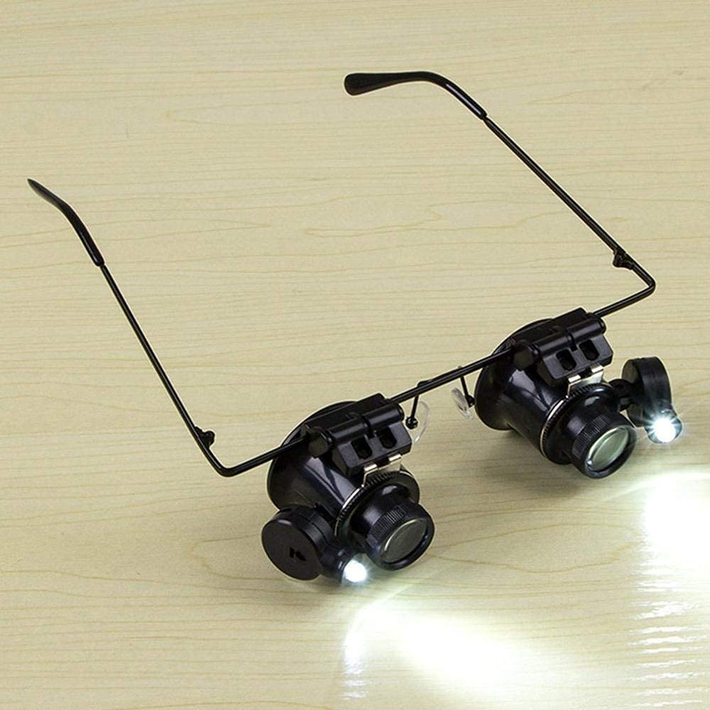 Lupa de reparación montada en la Cabeza, Lupa de Diadema para Gafas con luz LED, Lupa de 20 aumentos para relojero, joyero, Lupa de Lentes ópticas para Lectura/observación/repa,