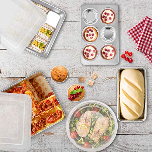 Teamfar Stainless Steel Bakeware Set Of 8, Baking Roasting Pan Set With Lid, Lasagna Pan With Lid, Square & Round Cake Pan, Loaf Pan & Muffin Pan, Healthy & Durable, Dishwasher Safe & Smooth #TOP2