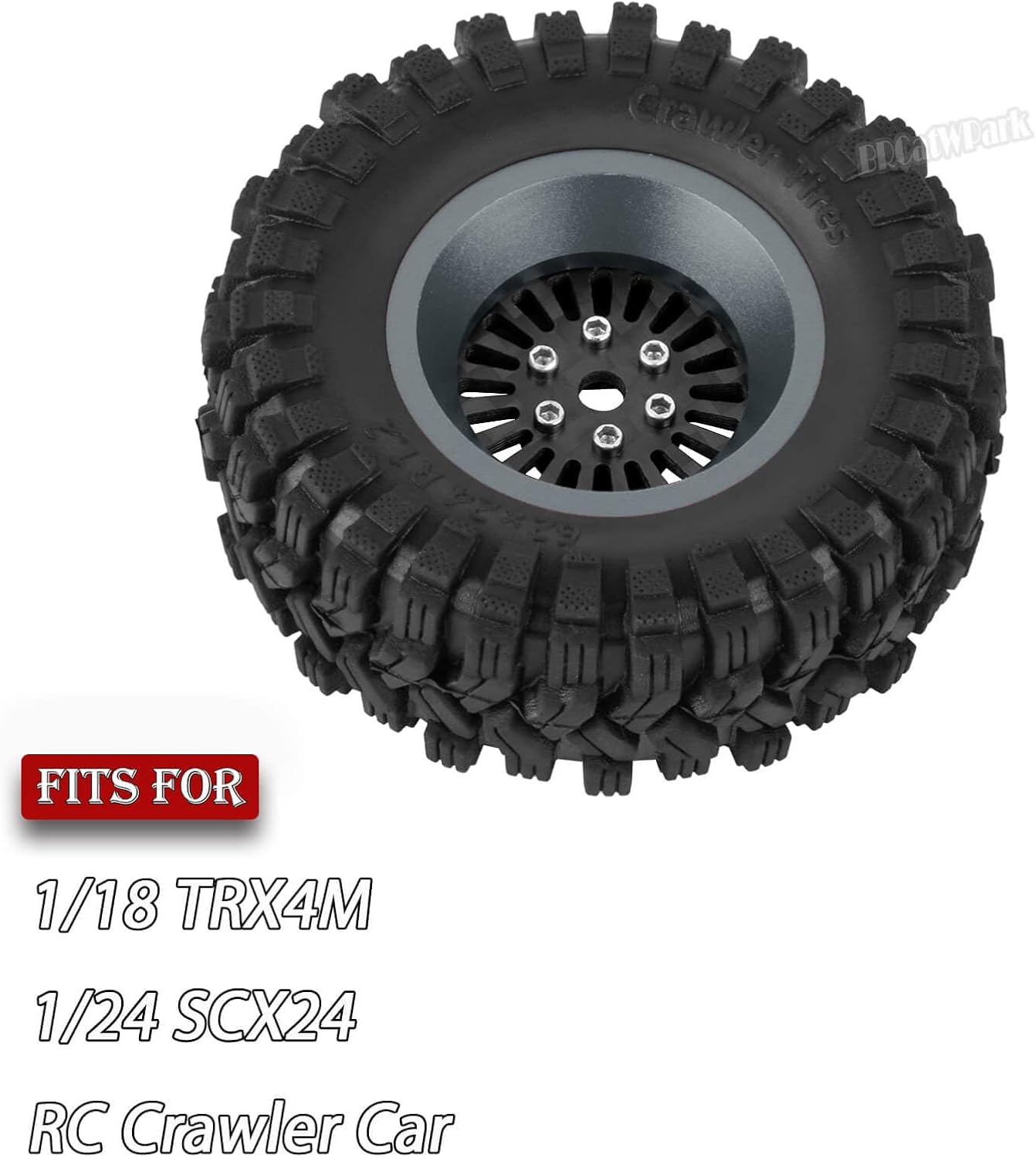 RC 1.2" Carbon Fiber Beadlock Wheels and Tires for 1/18 TRX4M,1/24 SCX24 RC Crawler Car,4PCS Carbon Fiber 1.2 Wheels Rims & Rubber Tires - A