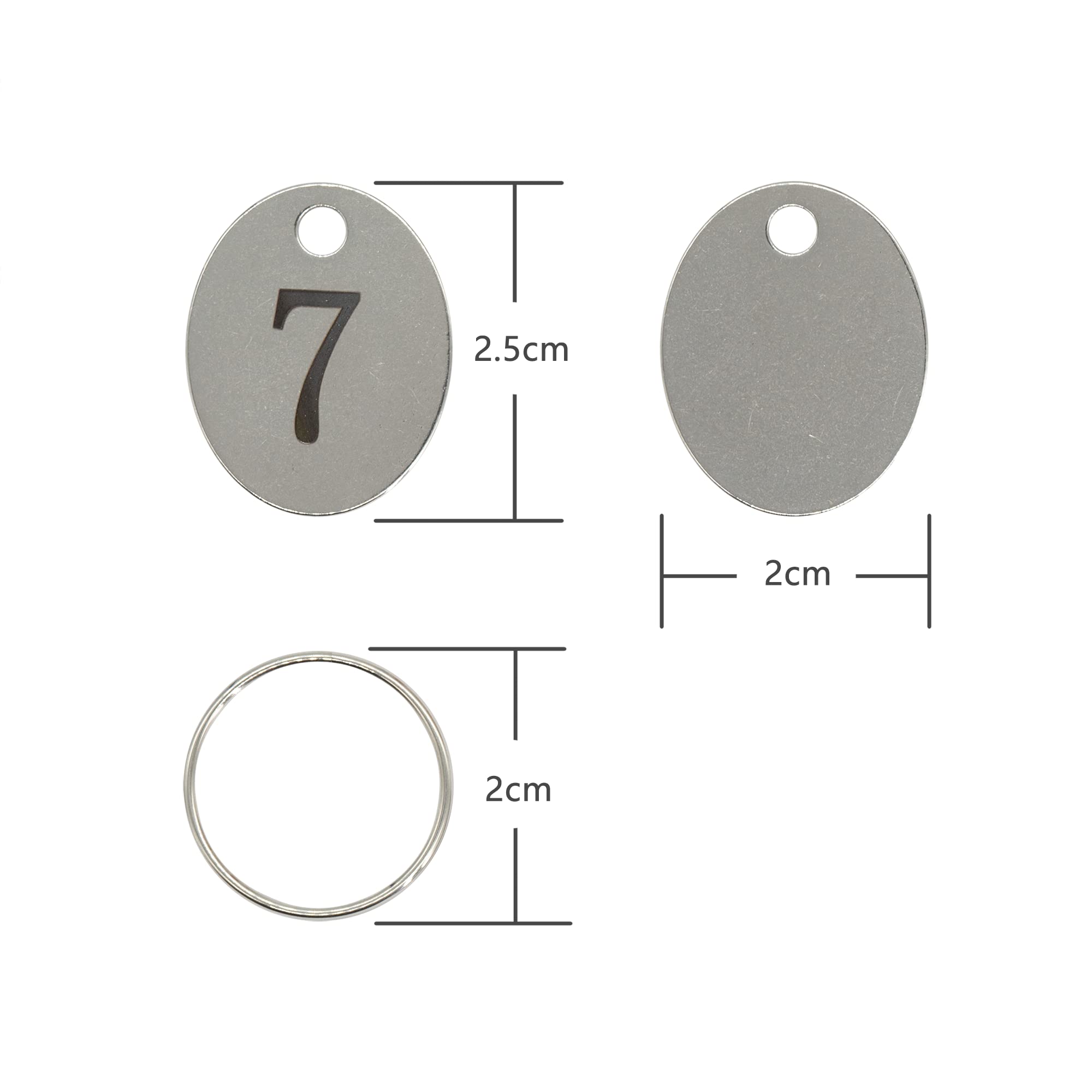 Oval Stainless Steel Number Tags Key Tags with Key Rings (1-25), Silver - Image 2