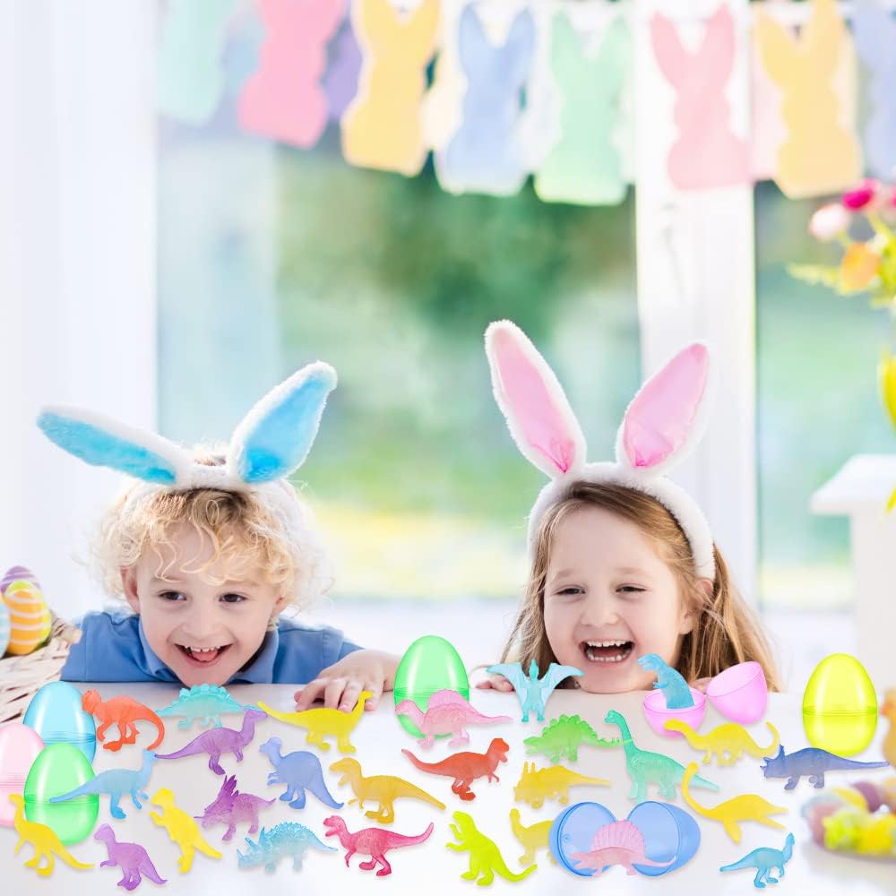 YUJUN 28PCS Easter Eggs Prefilled with Glow in Dark Dinosaur Figure Toys Mini Plastic Dinosaur Toys for Kids Colorful Easter Egg Basket Stuffers Fillers Eggs Hunt Gift Party Favors - Image 7