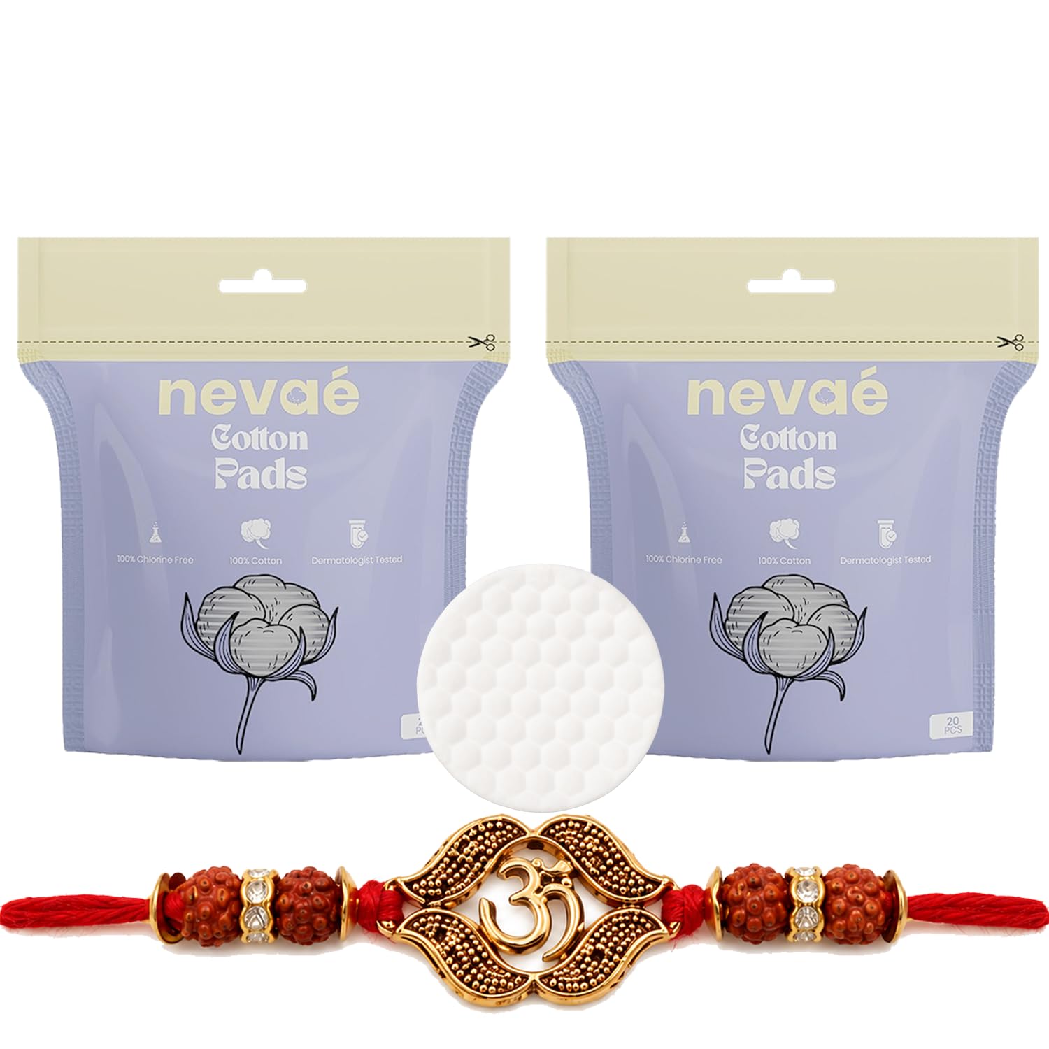 Nevae Cotton Pads 40 Pcs with Om Rakhi Set for Brother | Soft & Skin-Friendly | Highly Absorbent | Lint-Free | Makeup Remover & Toner Use | rakhi set for brother-picture-45