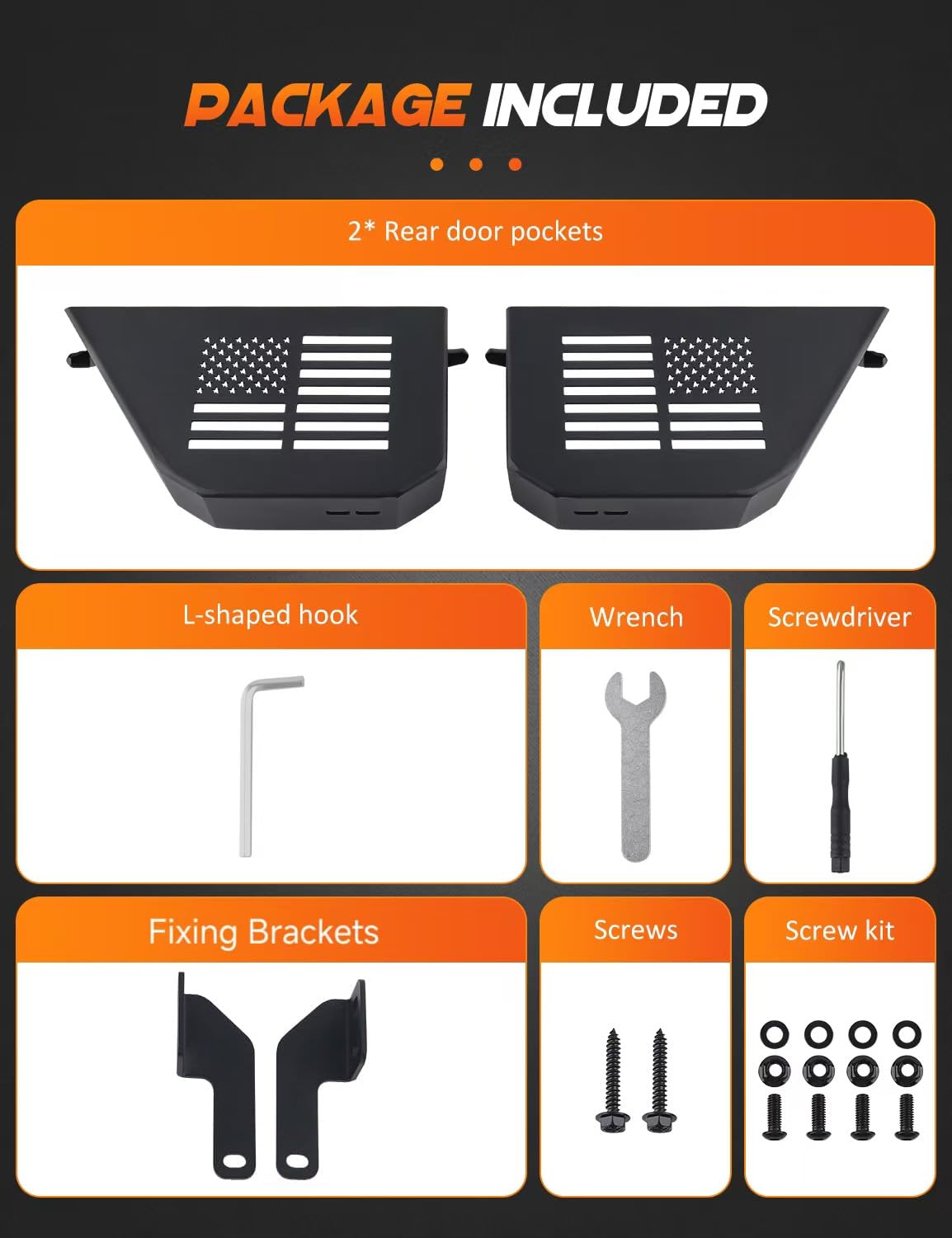 JK Lot de 2 organiseurs de rangement pour porte arrière en acier inoxydable compatible avec Jeep Wrangler JK JKU 2007-2018