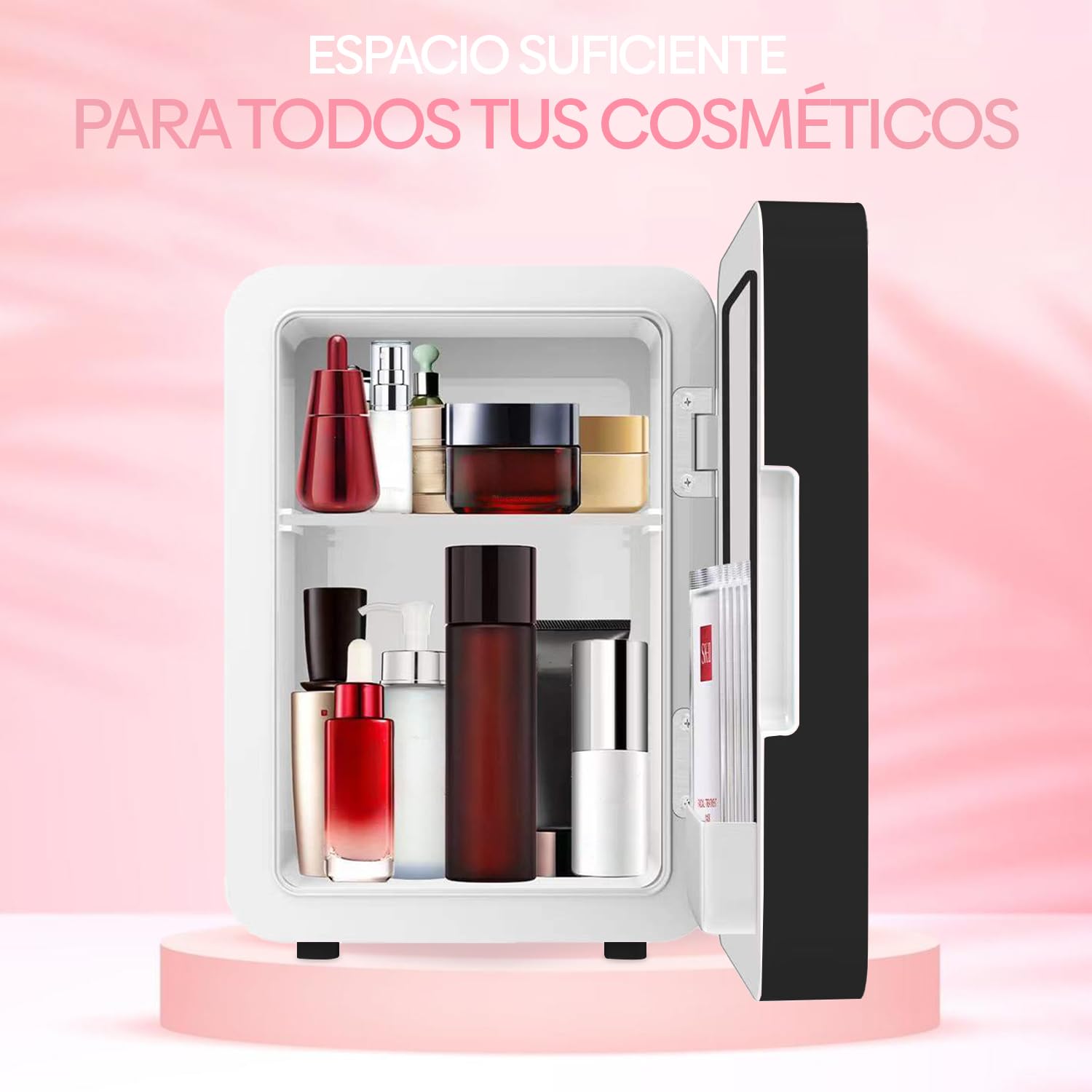 Olvy Mini Nevera Cosmética de 4 Litros, Frigorífico Portátil con Espejo LED, Mini Frigorífico para Cuidado de la Piel, Enfría y Calienta, para Dormitorio, Negro