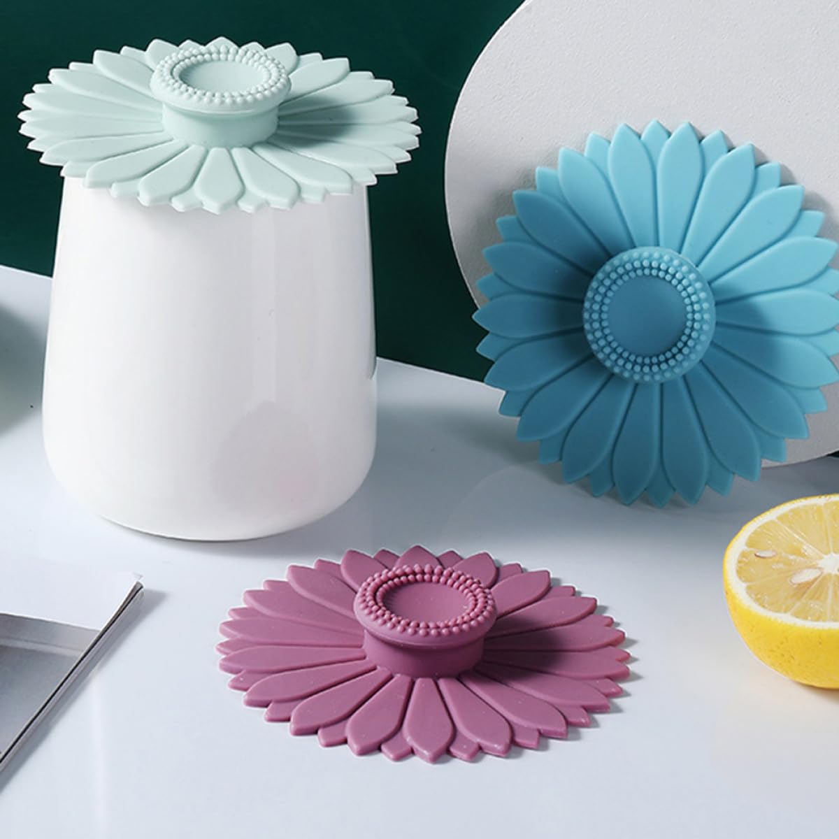HOMSFOU Coperchi in Silicone Resistente al Calore per Uso Quotidiano Facili da Pulire Set 12 a Forma di Girasole per Tazze da Caffè e Bicchieri in Ceramica