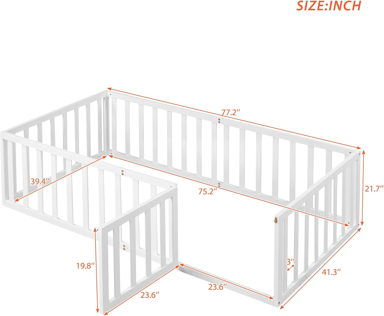 Harper & Bright Designs Twin Size Wood Floor Bed Frame with Fence and Door, White