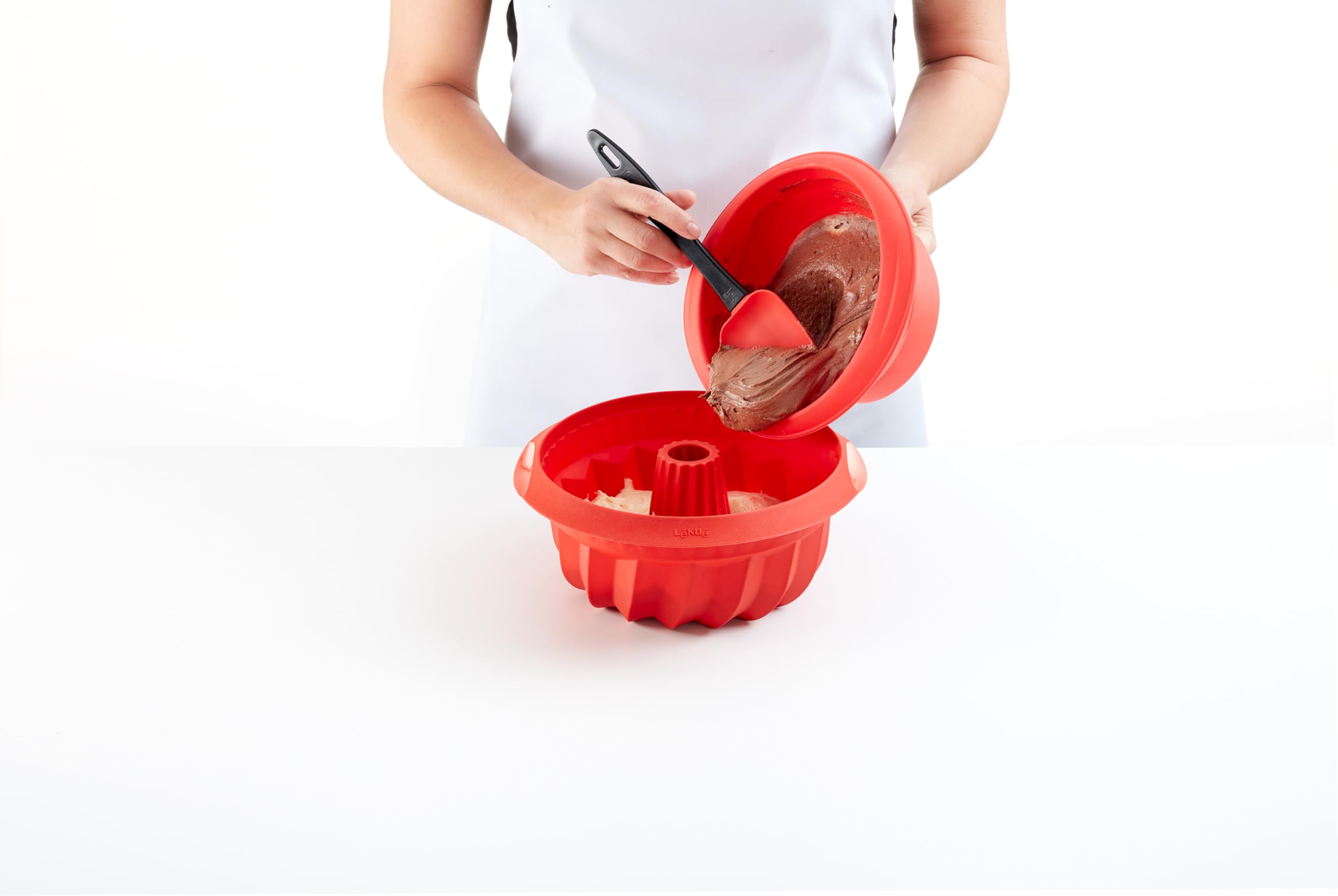 Lékué Molde repostería Savarín hondo, silicona platino Rojo, 22 cm