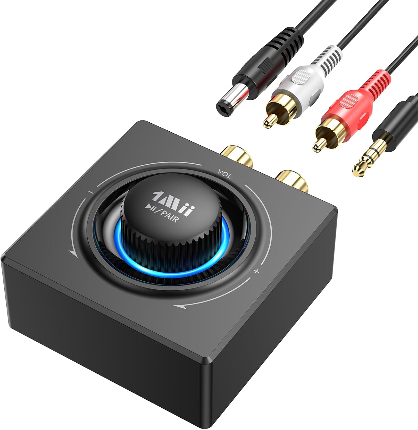 1Mii B06T3 Bluetooth 6.0 Receiver for Home Stereo, RCA & 3.5mm AUX Jack | Wireless Audio Adapter with Knob Volume Control, for Wired Speakers, Old Speakers, Home Audio Music Streaming Stereo System