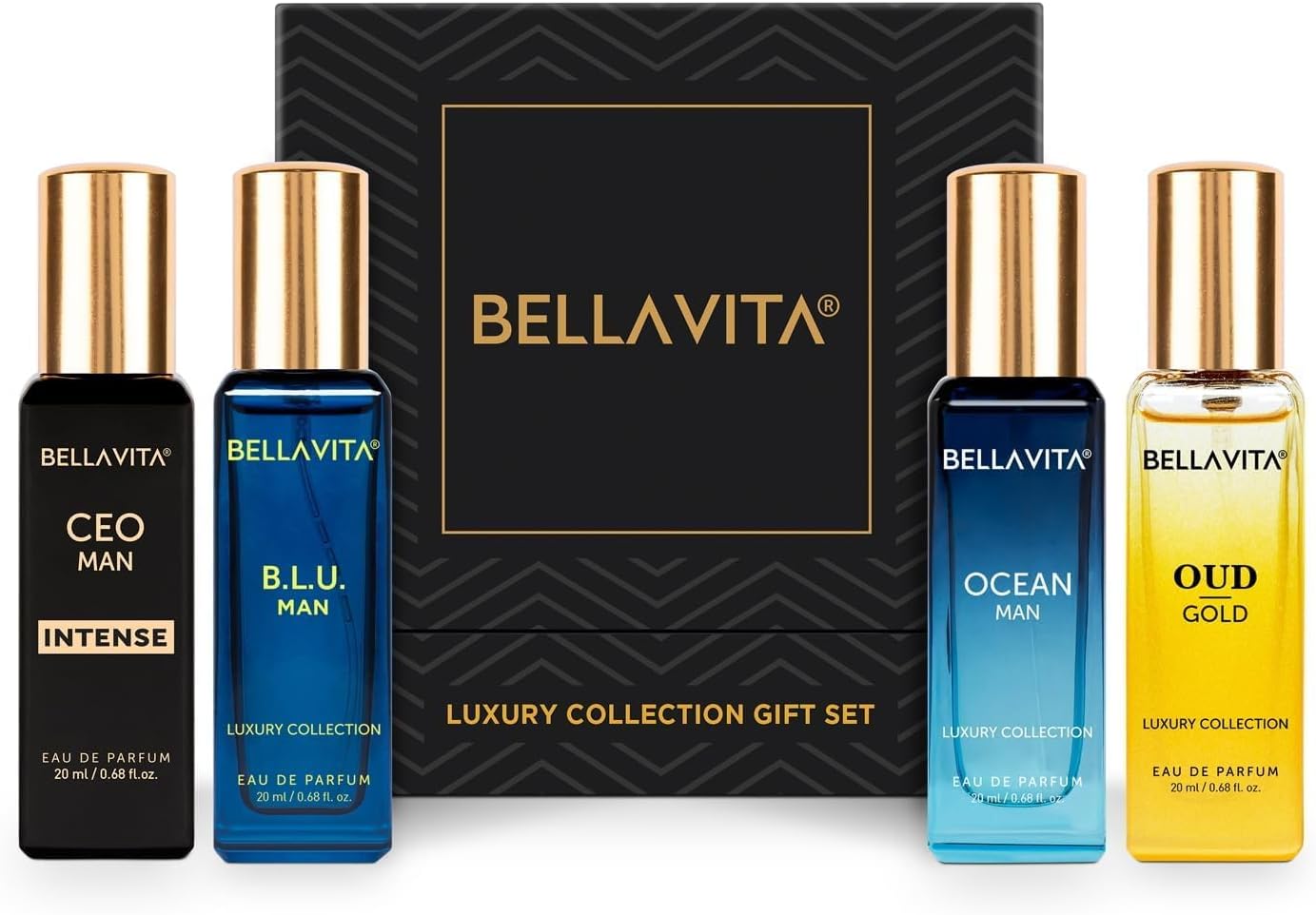 Collection Eau De Parfum Gift Set 4 x 20ml for Men with OUD GOLD, OCEAN, B.L.U & CEO Man Perfume|Long Lasting EDP Fragrance Scent