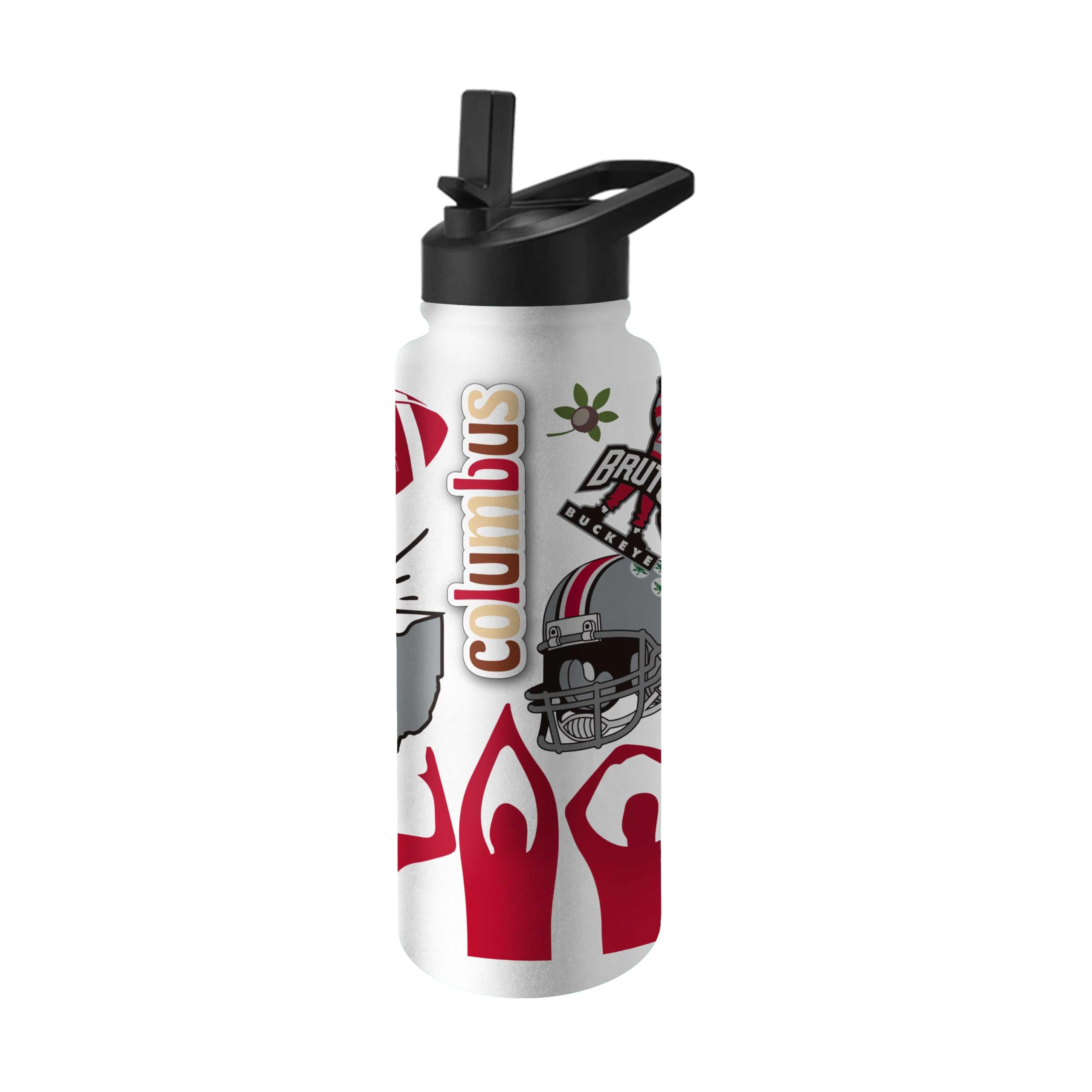 Logo Brands NCAA Native 34 oz Quencher Water Bottle - | Local Icons Design | Double-Wall Insulated| Leak-Proof Lid &amp; Built-In Straw