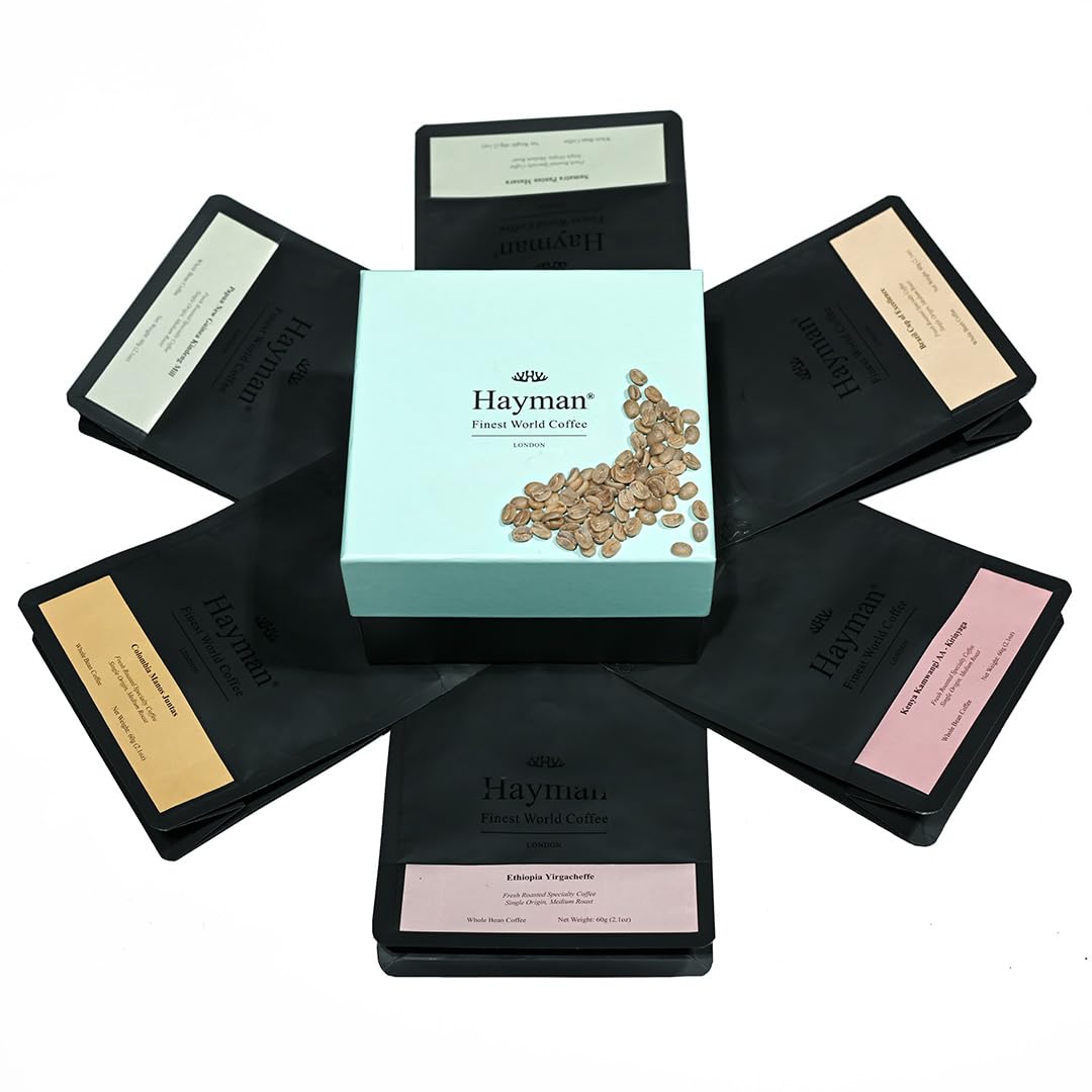 Hayman, scatola di degustazione di caffè speciali, set regalo di caffè gourmet da 6 pezzi, varietà premium assortimento, chicchi verdi non tostati, 6 confezioni da 100g ciascuna (totale 600g)