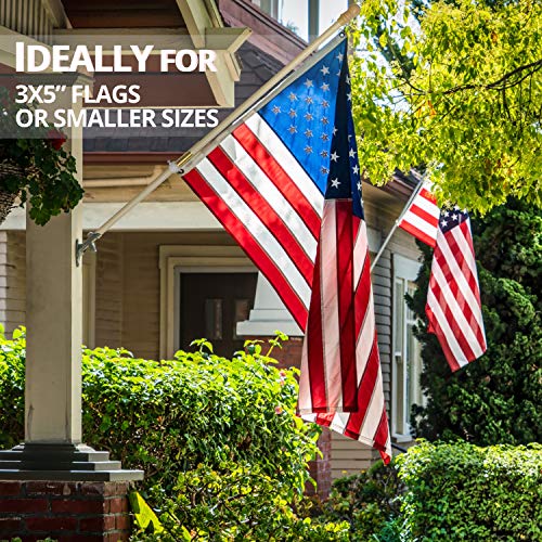 Anley 60" Solid Pine Wooden House Flagpole - Tangle-Free Adjustable Rotating Ring - 5 Ft Wall Mount Wood Flag Pole For Garden, Yard, Porch And Estate (0.9" Dia.) #TOP2