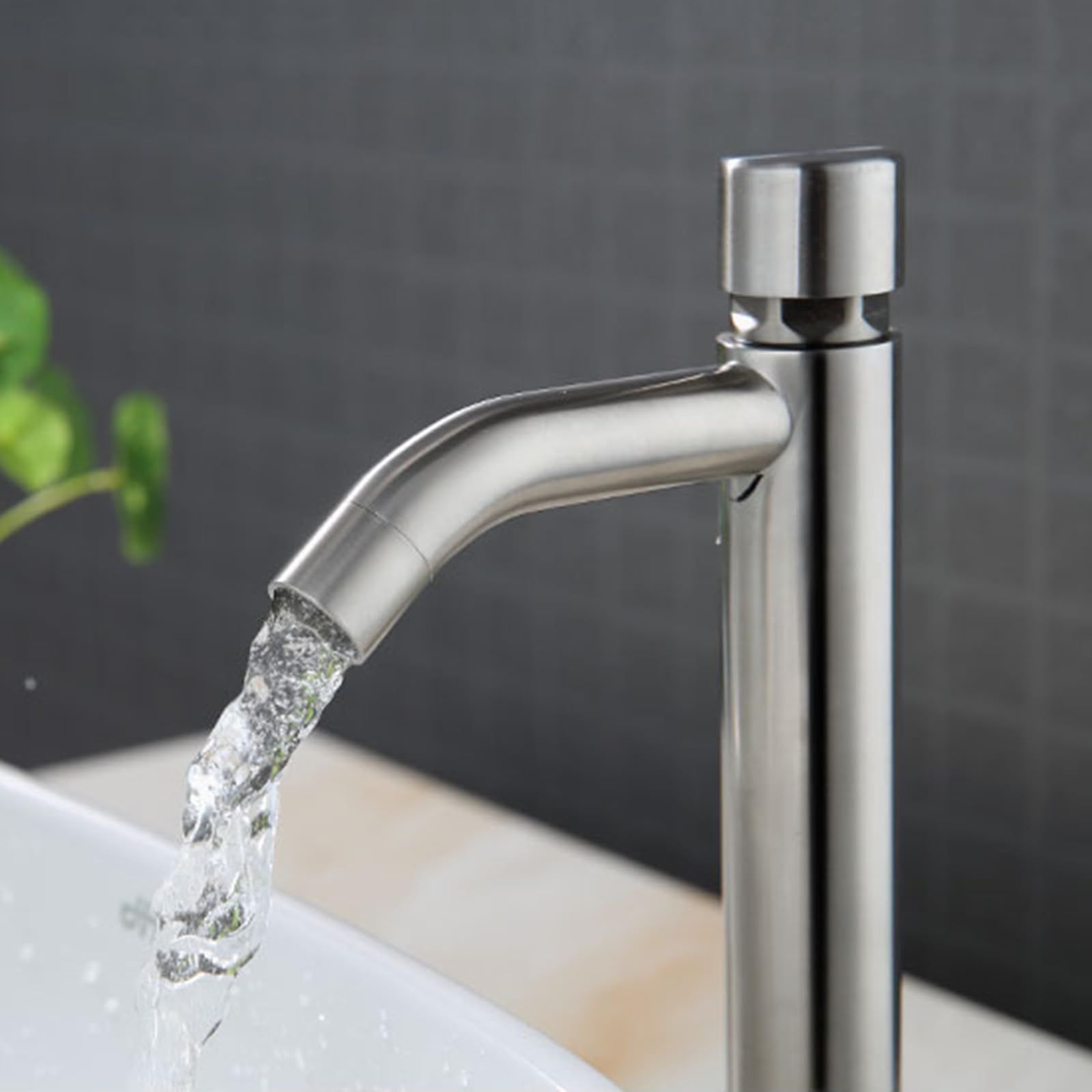 Grifos de baño Altos, con Interruptor pulsador, Solo para Agua fría, de un Solo Orificio, cepillados.