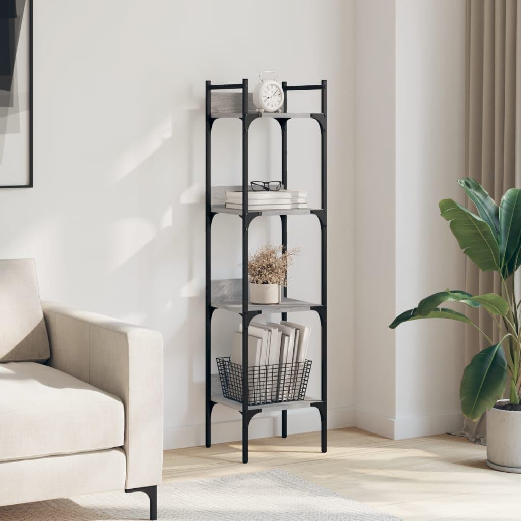Libreria a 4 Ripiani Grigio Sonoma 35x30x138,5 cm | Scaffale verticale salvaspazio con 4 ripiani a giorno per soggiorno e studio. Struttura stabile in legno e acciaio.