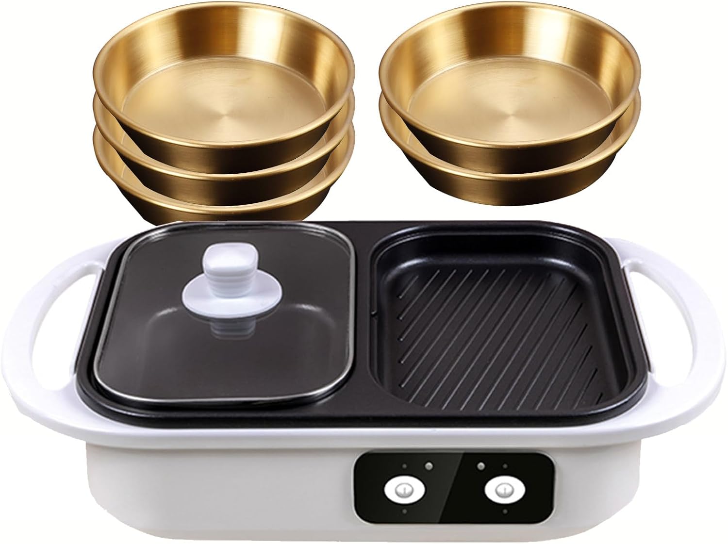 Olla Eléctrica 2 en 1 Parrilla y Hot Pot, 1300W, Antiadherente, Blanca