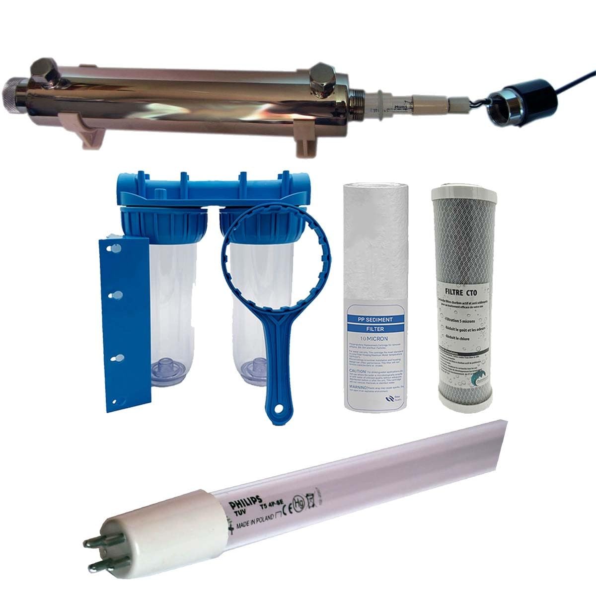 Pack stérilisateur UV 25w + 1 Lampe de Rechange + Double Porte Filtre + filtres