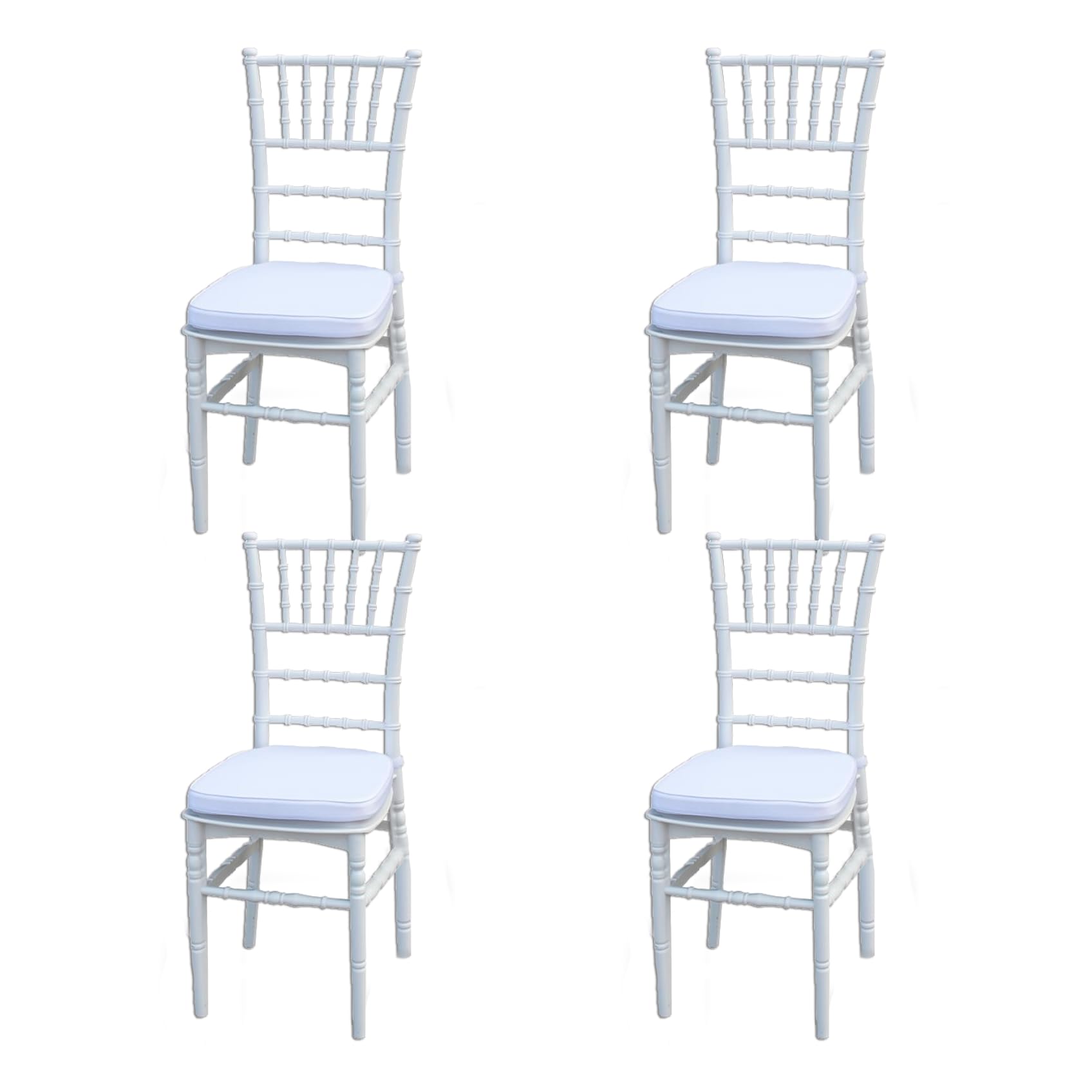 Solycarpa Sillas Comedor Pack 4 Apilables. Incluye 4 Cojines Color Blanco, Modelo Tiffany para Cocina, Eventos, Jardín Exterior, Salón, Dormitorio y Terraza.