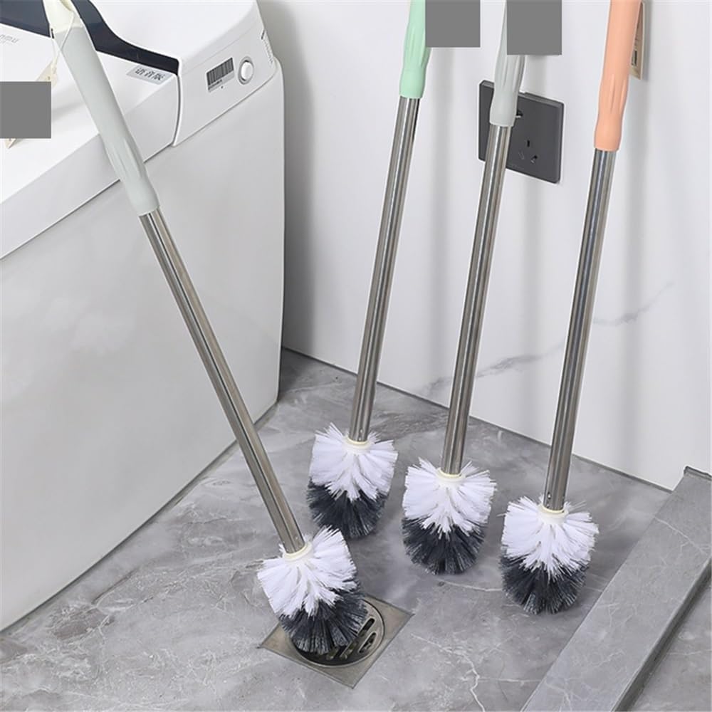Toilet Brush Holder Household Toilet Brush Bathroom Punch-Free Long Handle Wall-Mounted Cleaning Set Holder Toilet Brushes(Gris)
