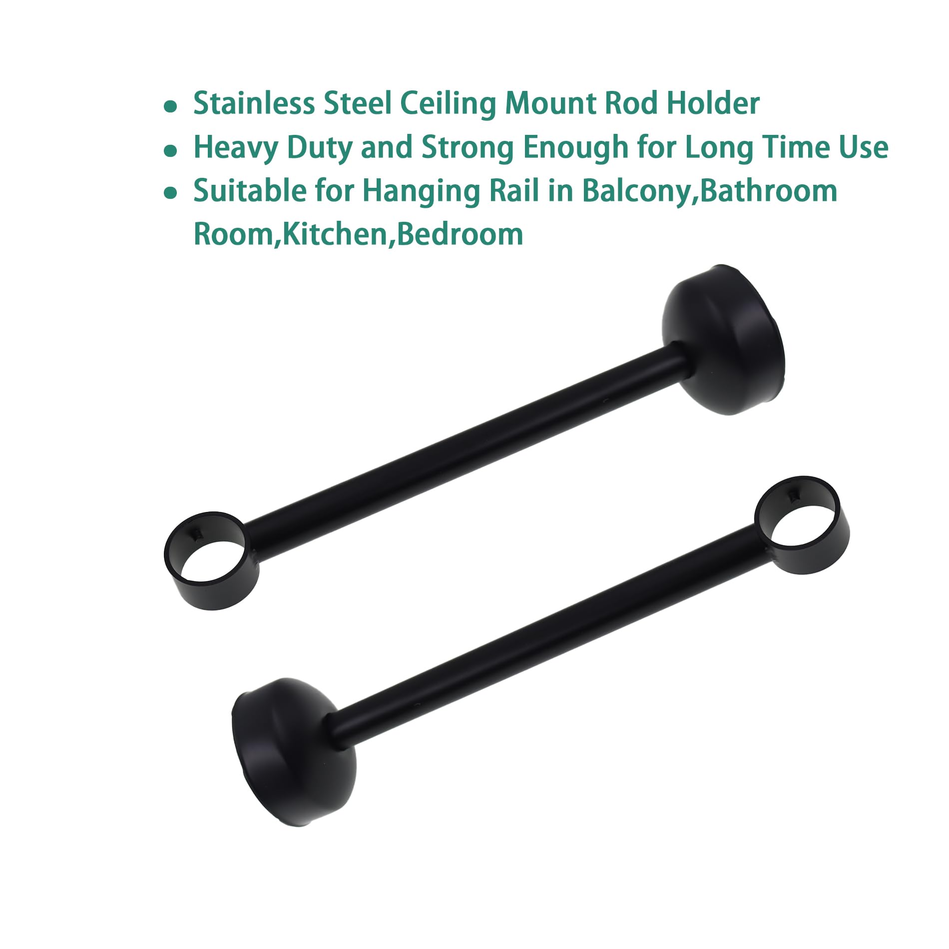 Lot de 2 supports de fixation au plafond en acier inoxydable pour tringle à rideau de douche Noir Hauteur 30 cm Diamètre intérieur 2,6 cm