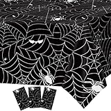 Spider Web Tablecloth 3-pack - Black Plastic Rectangular Covers for Halloween Parties, Baby Showers & Birthdays - 54' x 108'