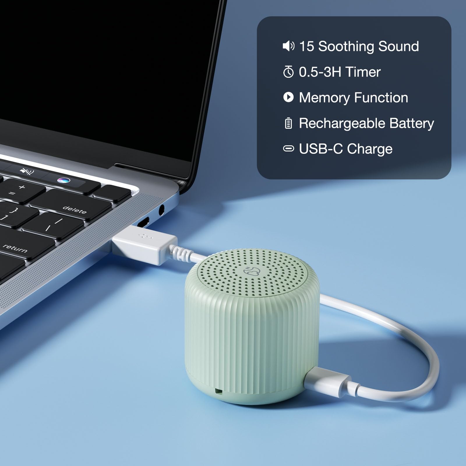 LEICEX Tragbare Sound-Maschine für Babys, 15 nicht verrutschende Sound-Timer und Speicherspiel, Mini-Gerät mit weißem Rauschen, zum Schlafen, Büro, Reisen (Mint)