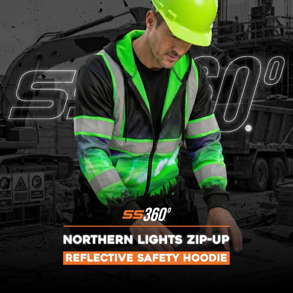 SafetyShirtz Men's SS360 ANSI Type-O and Enhanced Visibility Stealth Graphic Hoods and Zip Ups