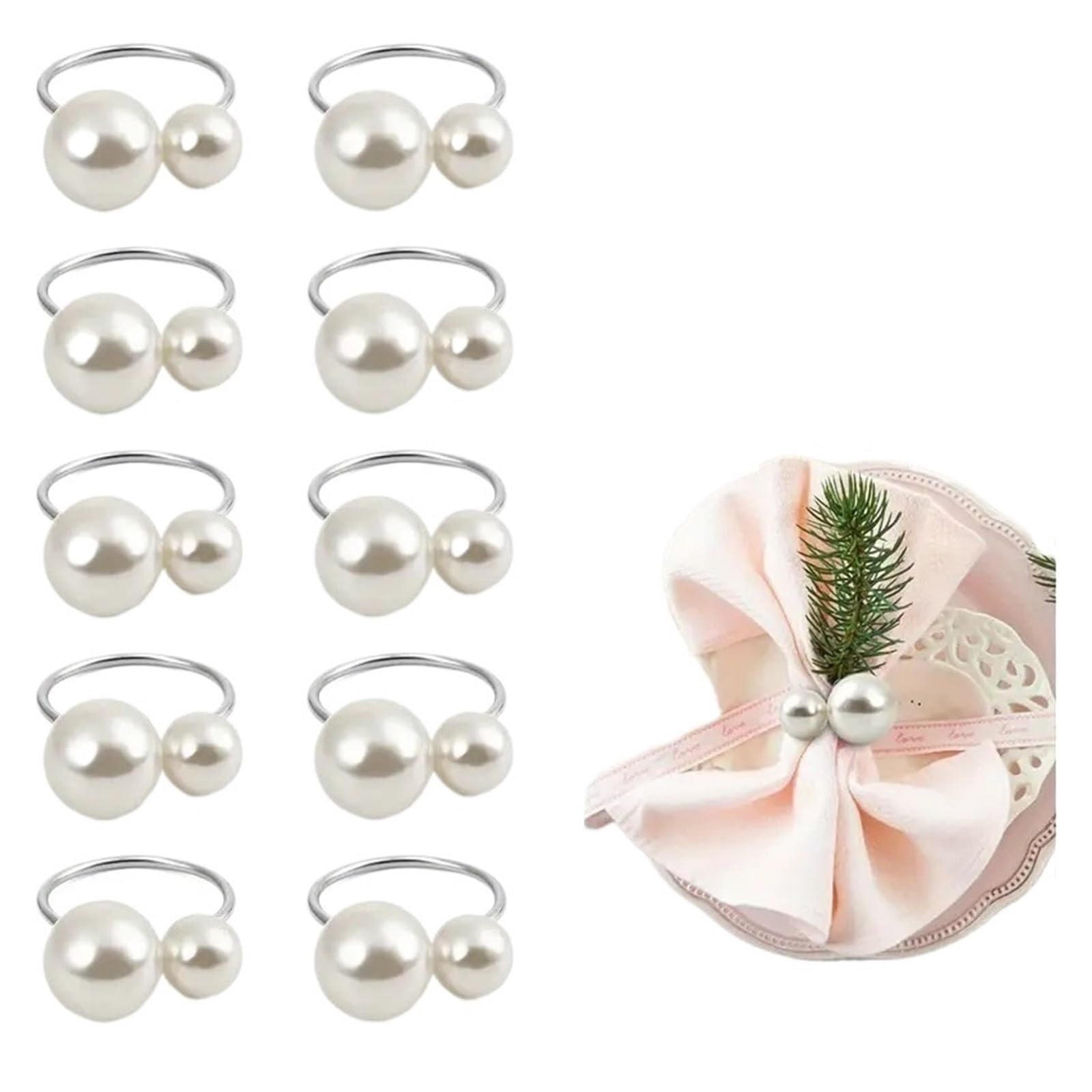 36Pcs Imitation Pearl Napkin Rings for Wedding Party Table Decor Elegant Metal Candle Holder Buckles