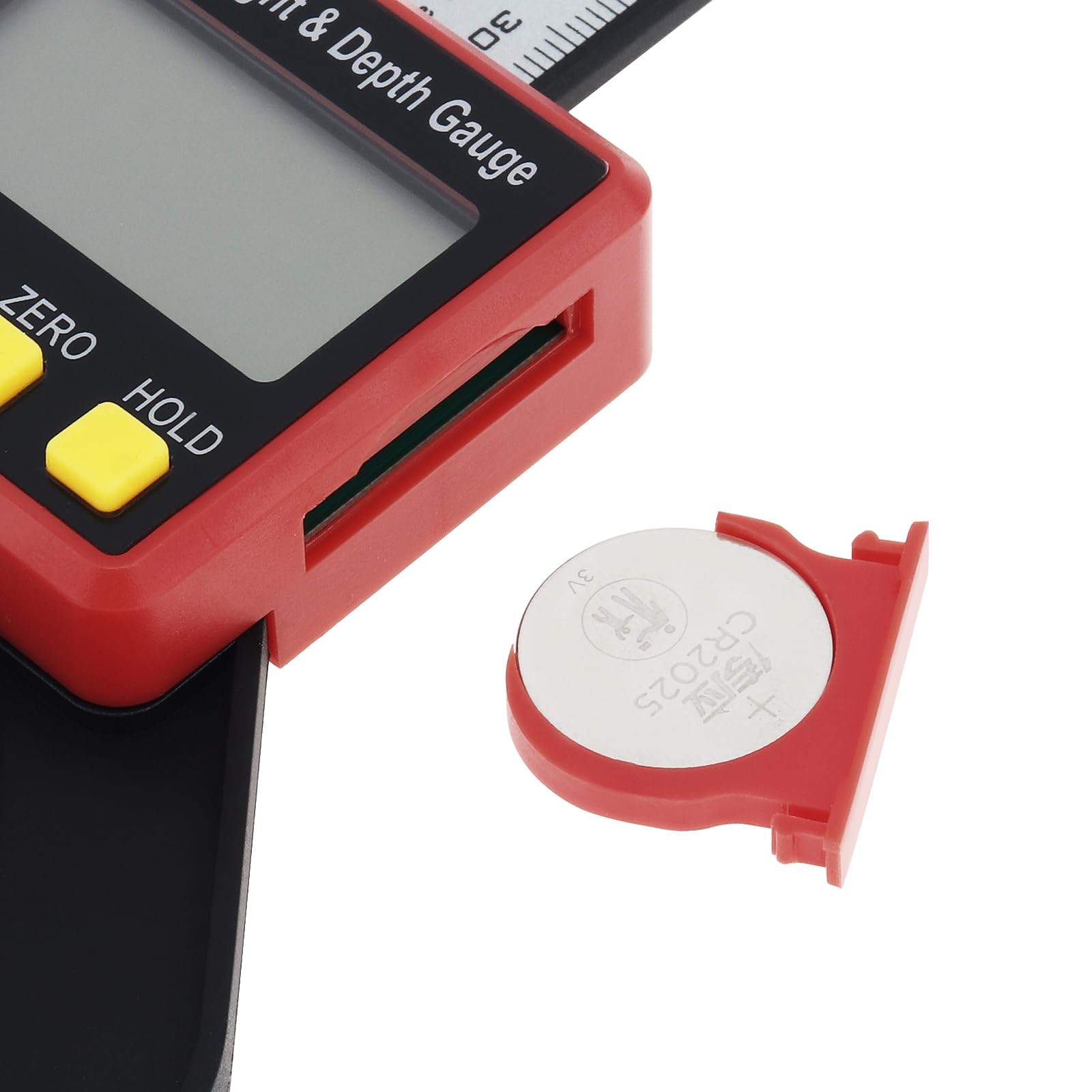 Digitales Tiefenmesser, Höhenmesser, LCD-Display, Messlineal für Oberfräse, Tischsäge, Tischdickenmessgerät mit magnetischem Selbststehend, für Holzbearbeitung, Heimdekoration (rot)