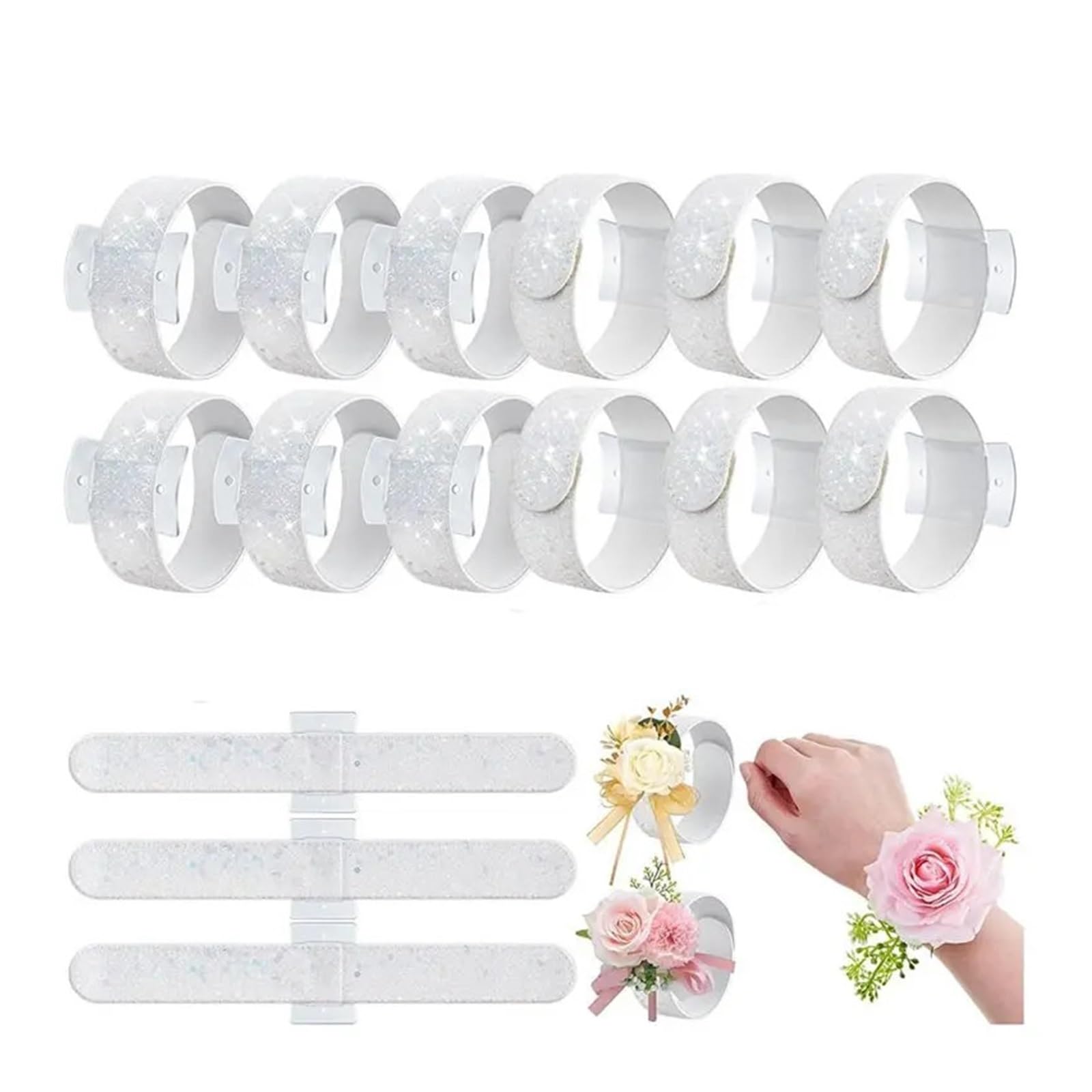 Hzomif Two-Tone Artificial Rose Wrist Corsage ABDJ-Floral Corsage Wristlets 12 Pieces Slaplet Wrist Corsage Bracelets Wedding Bracelets DIY Wrist Band