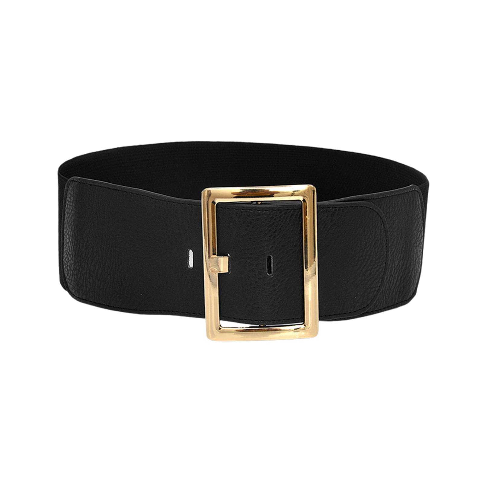 Womens Stretch Belt Metal Buckle Women Wide Waist Belt for Dress Coat Women Black-image-17