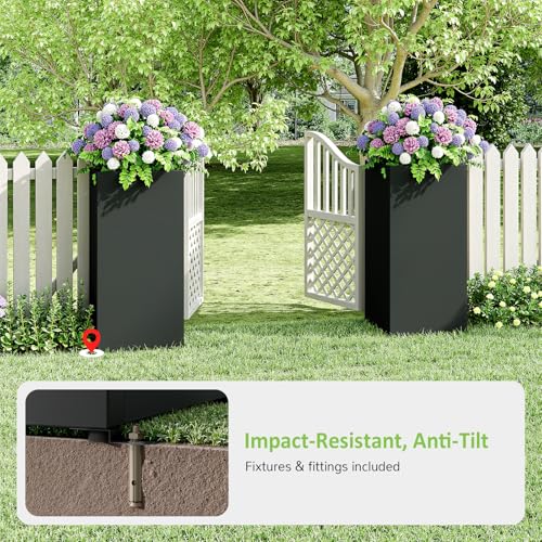 Set of 2 Planter Box Outdoor 30"H x 14.4"W x 13.6"D- Tall Planters for Outdoor Patio/Porch, All-Weather with Anti-dumping Kit, Durable Galvanized Steel, Modern Design for Plants, Flower, Garden - Image 5