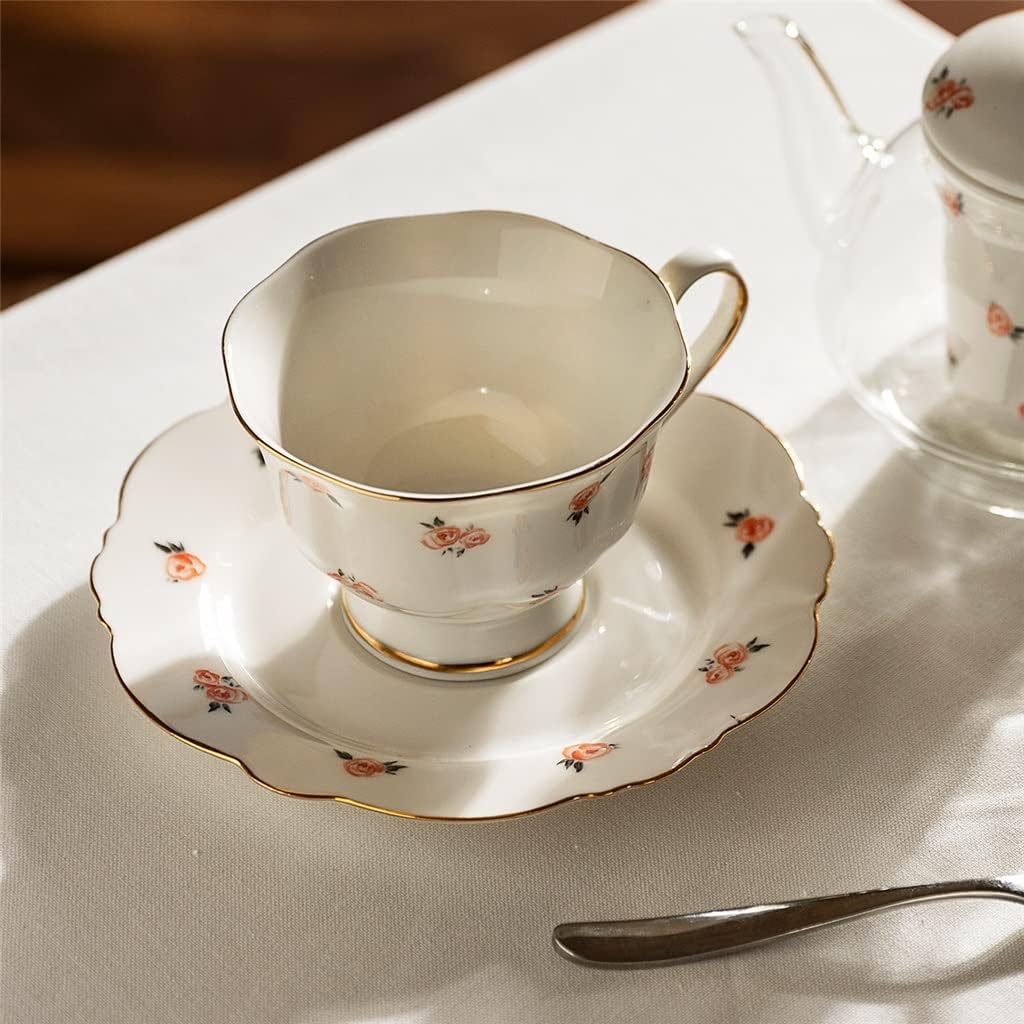 European Cup and Saucer Ceramic Rose Flower Coffee Cup Tea Cup Set Drink Water Milk Coffee Cup Saucer Plate