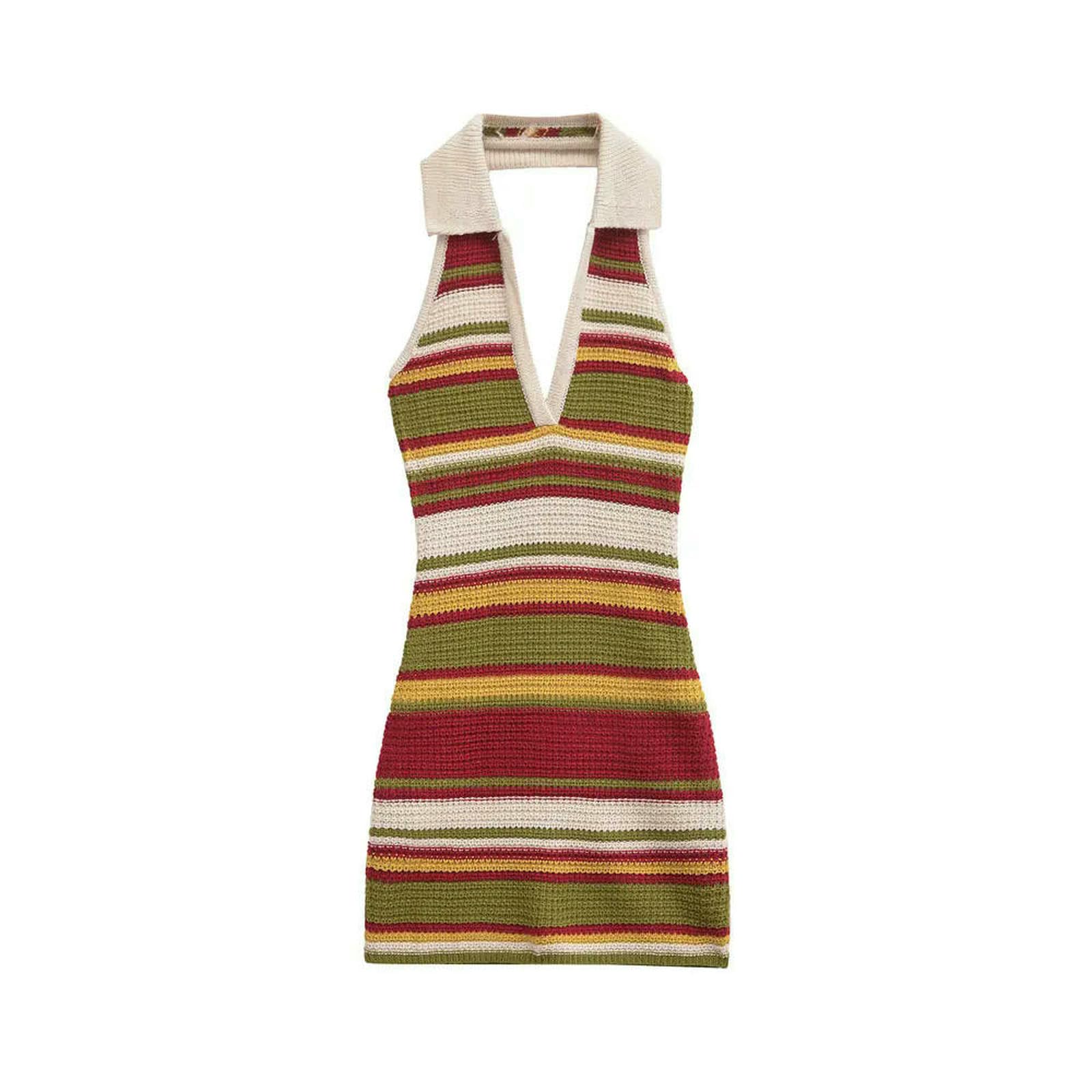 Vestito Donna Mini Abito da Donna all'Uncinetto Femminile, Collo Senza Schienale, Cavezza, Abiti Femminili, Moda Sexy-Colore del caffè-m