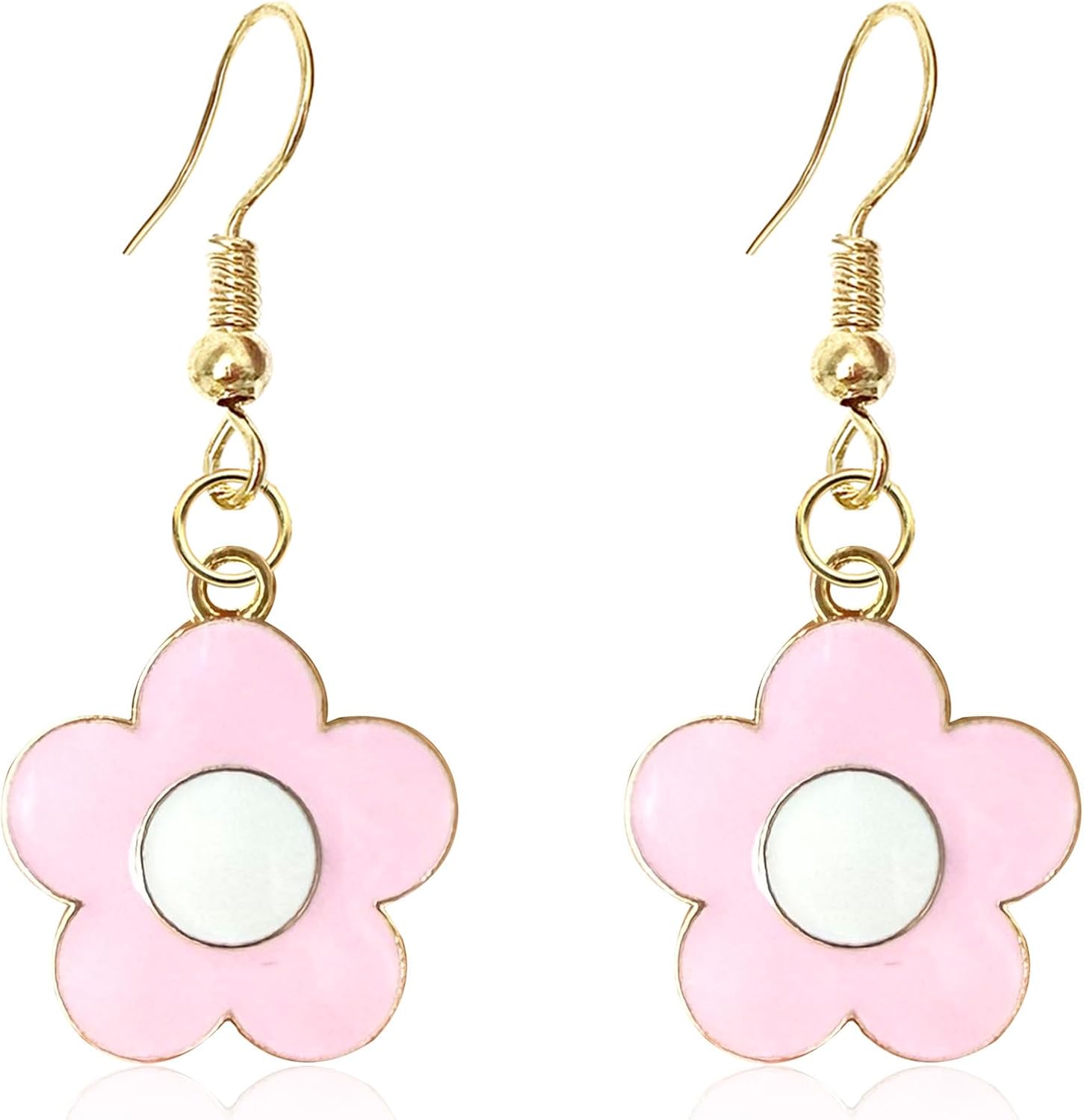 Floral Dangle Earrings for Women Oil-Drop Alloy Statement Earrings Gold Tone Flower Drop Earrings