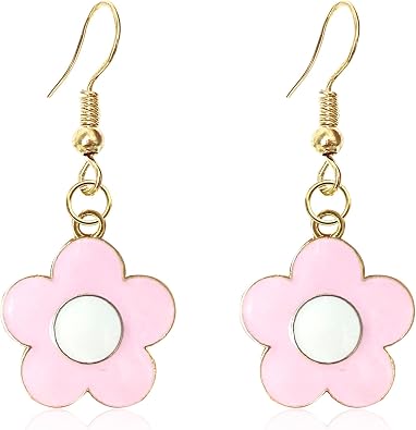 Floral Dangle Earrings for Women Oil-Drop Alloy Statement Earrings Gold Tone Flower Drop Earrings