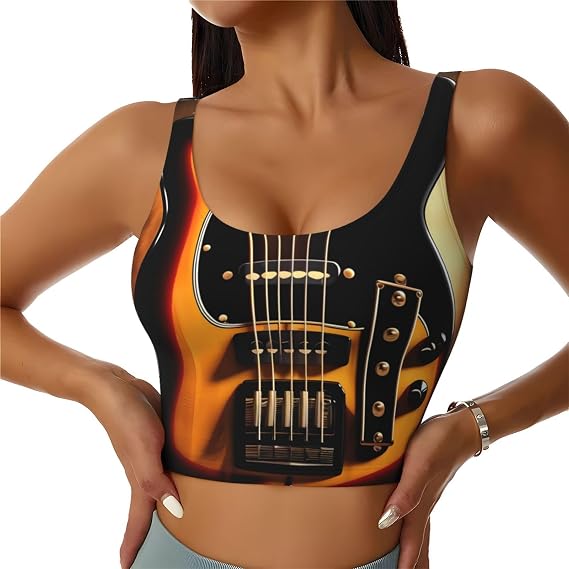 Sports Vest for Women, Seamless Comfortable Yoga Vest with Removable Pads - Instrumental Guitar