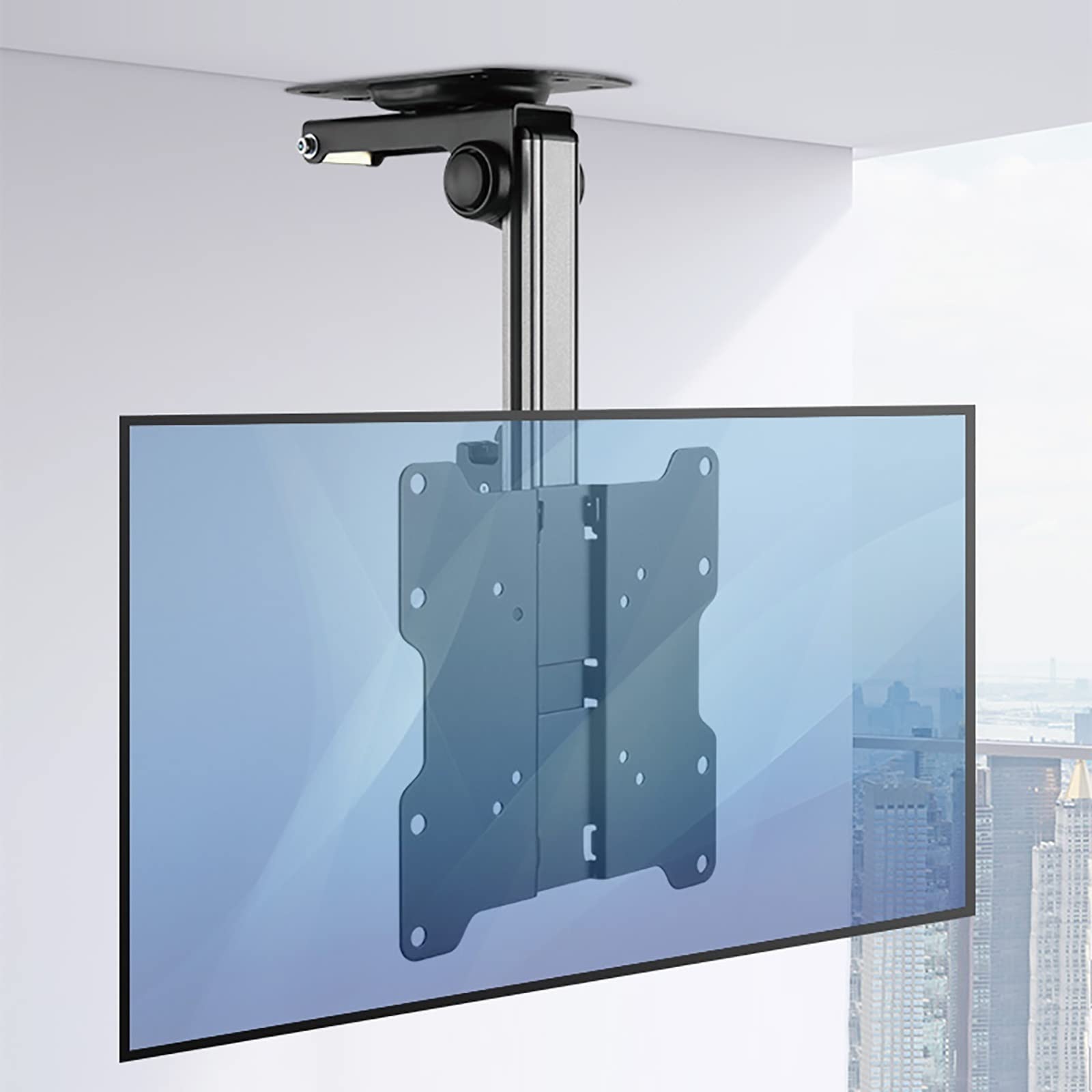 Support TV plafond pour libérer de l'espace au sol et éviter les reflets de lumière