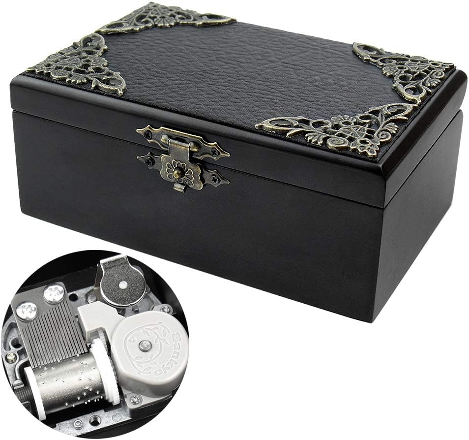 ROSIKING Wooden Music Box with Mirror Mechanism Carved Jewelry Musical Boxes Christmas Birthday Valentine's Day Gifts Plays Howl's Moving Castle-Merry...