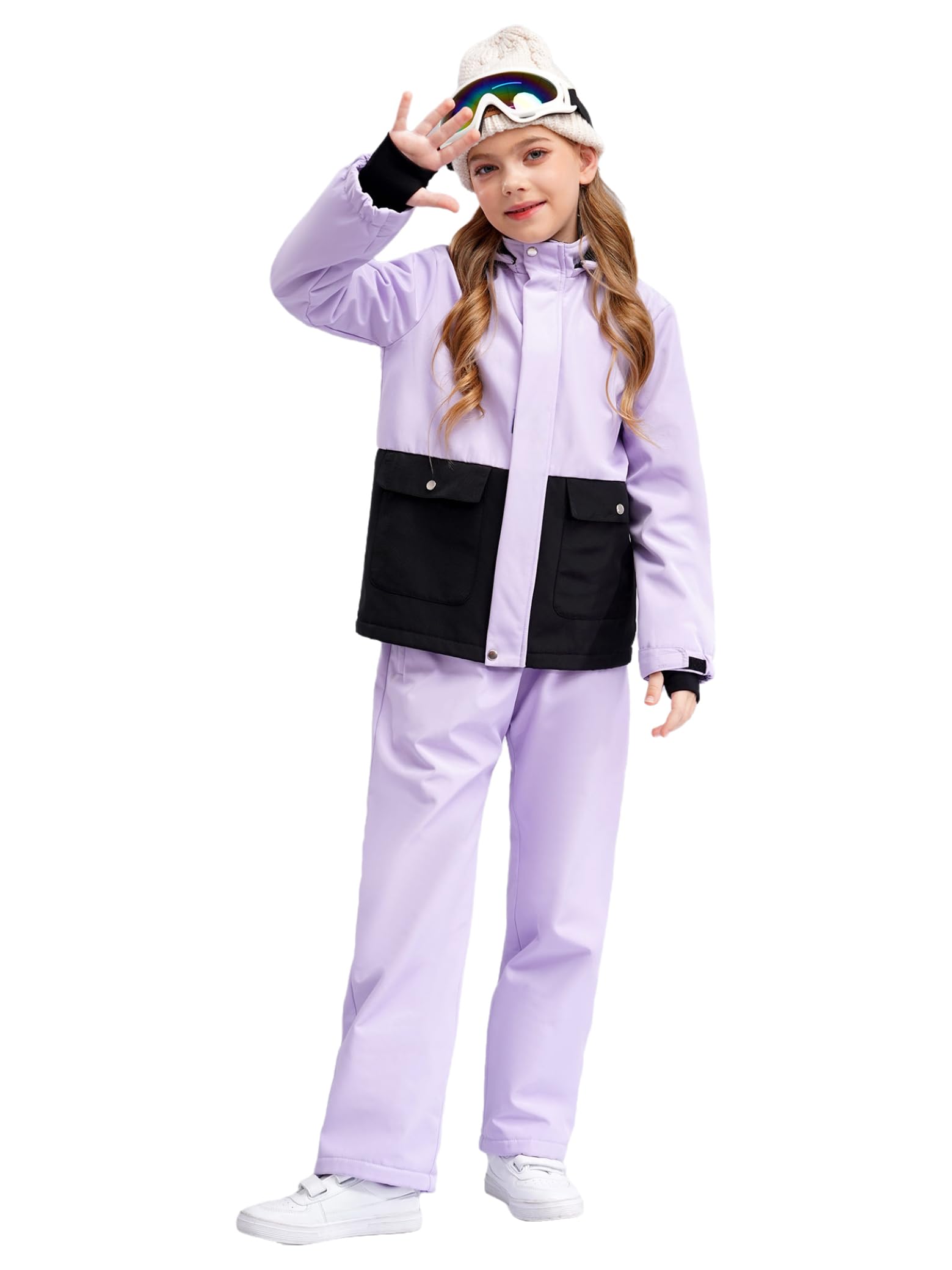 Sxiwei Unisexe Enfant Ensemble De Ski Neige 2Pcs Tenue Manteau À Capuche + Pantalon De Ski Chaud Sport Hiver