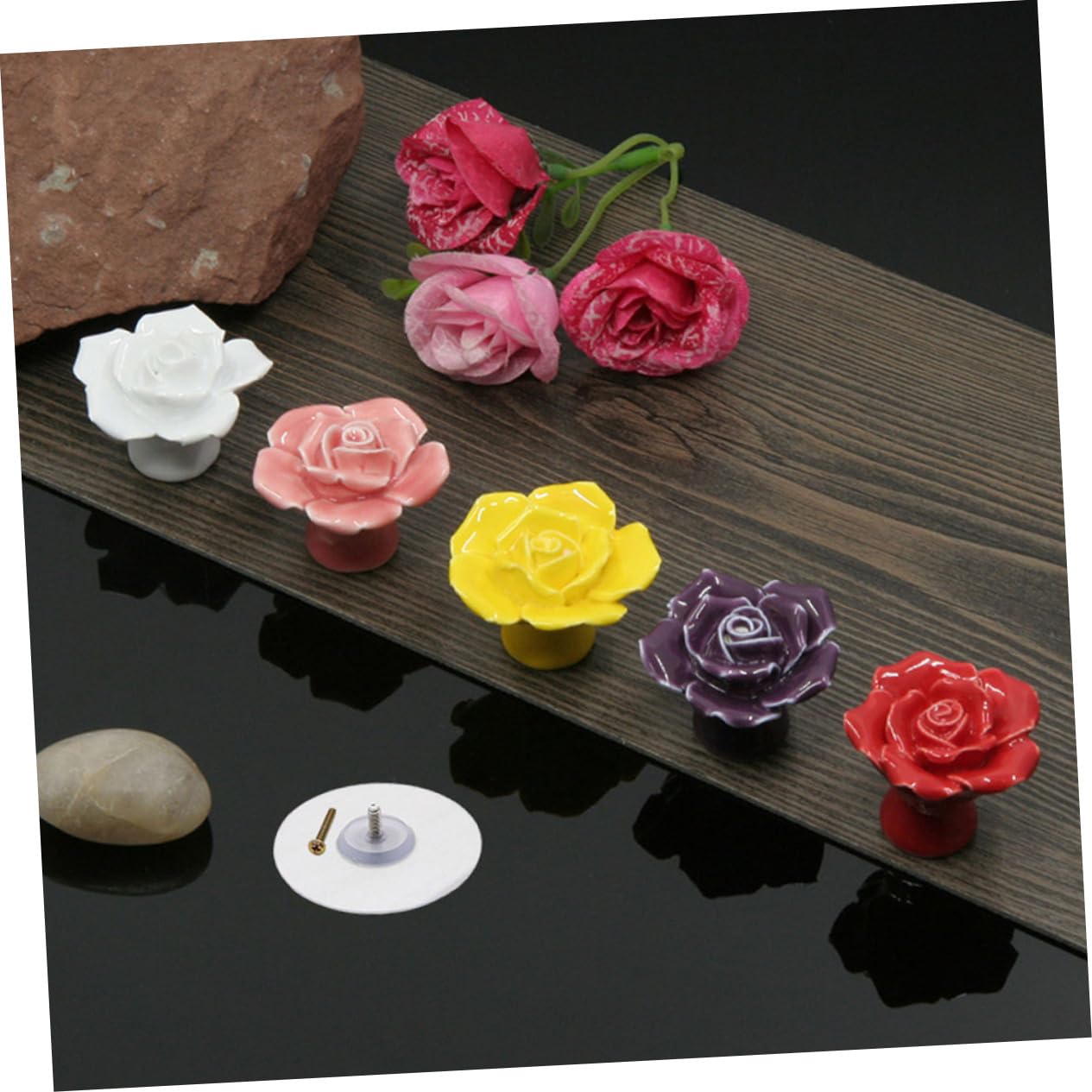 Hemobllo Pomelli Ceramici a Rosa per Mobili, 8 Pezzi, Porpora