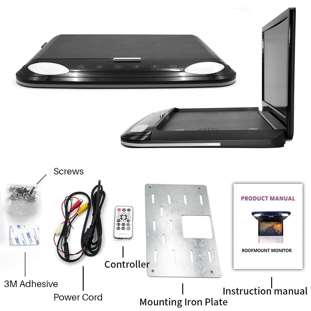 Monitor de Techo de Coche de 11.6 Pulgadas, 1080P HD Ultra Delgado IPS Pantalla Flip Down Multimedia Monitor, LED Auto Iris Light, Video Coche Superior Reproductor con USB TF HDMI FM