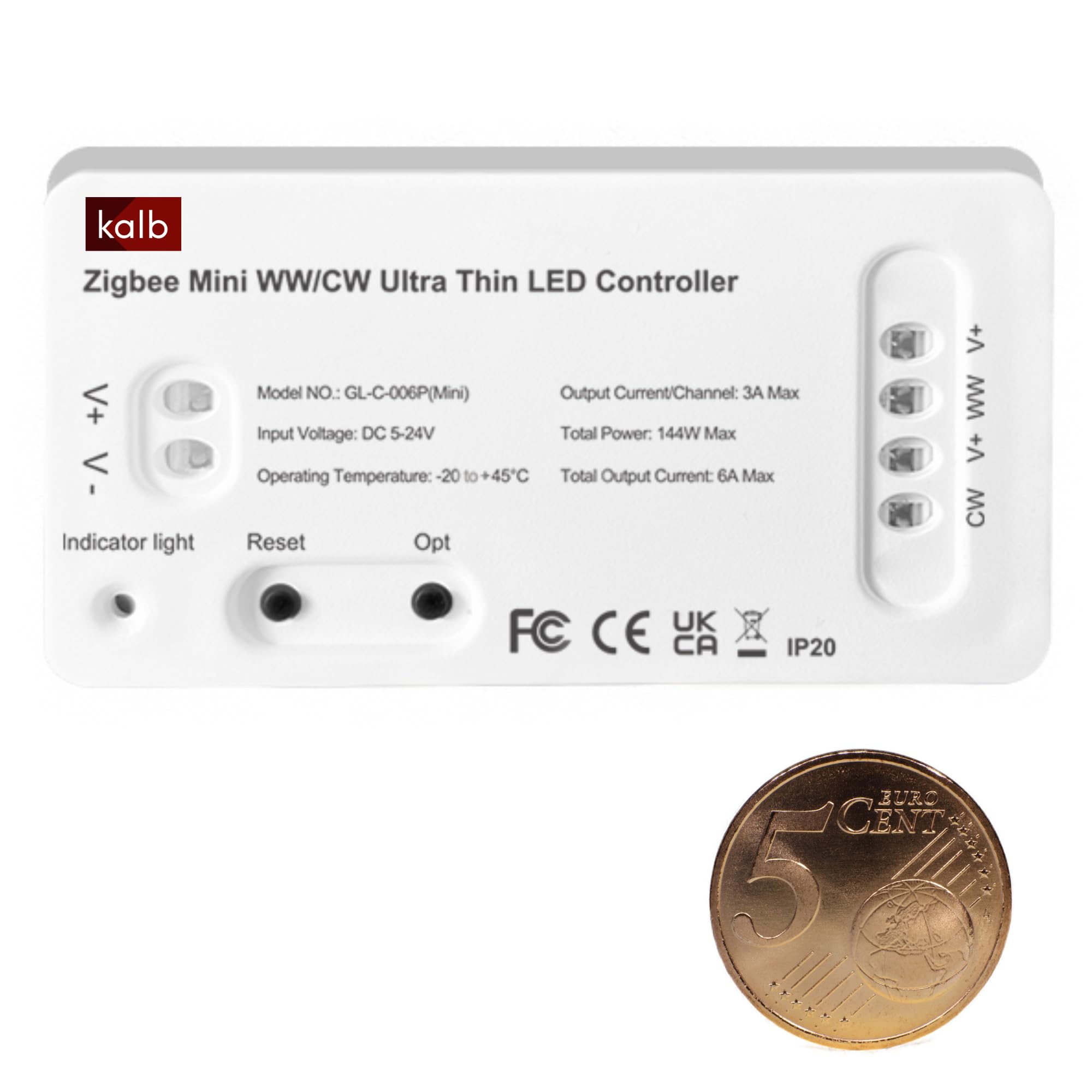 Kalb | Zigbee Controller + mando a distancia de 4 canales para sistemas LED de 12/24 VDC CCT cambio de color, regulable, Smart Home 2,4 GHz