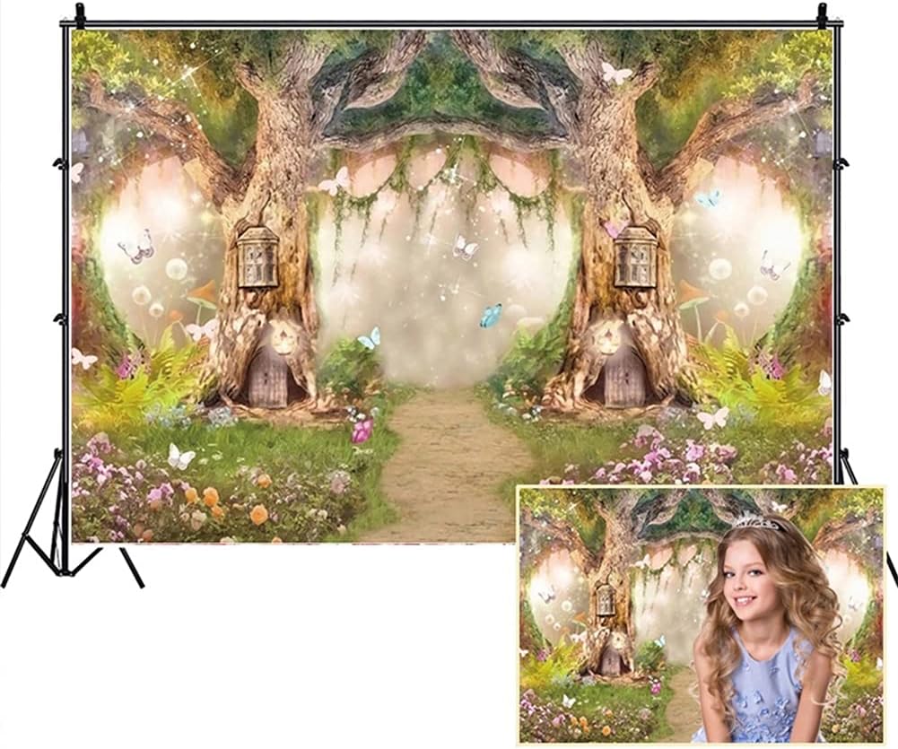 Leowefowa 10x6.5ft Enchanted Forest Backdrop Fairy Tale Forest Enchanted Garden Photography Background for Girl 1st Birthday Baby Shower Party Photoshoots Newborn Kids Children Cake Smash Studio Props