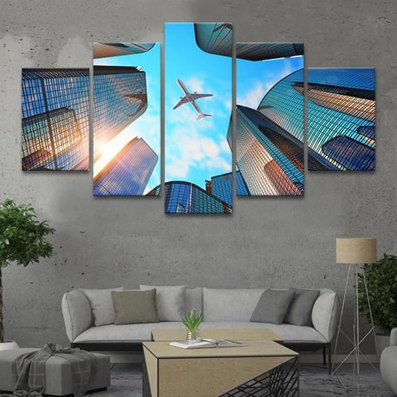 Tableau decoration murale ciel bleu et avions pour evader le regard depuis votre salon