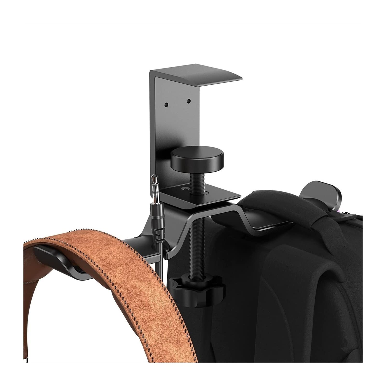 Shangguanyun456 Black Headphone Stand Dual 360° Rotatable Headphone Stand Hanger Under Desk Clamp Headset Holder Aluminum Compatible With Universal Headphones,