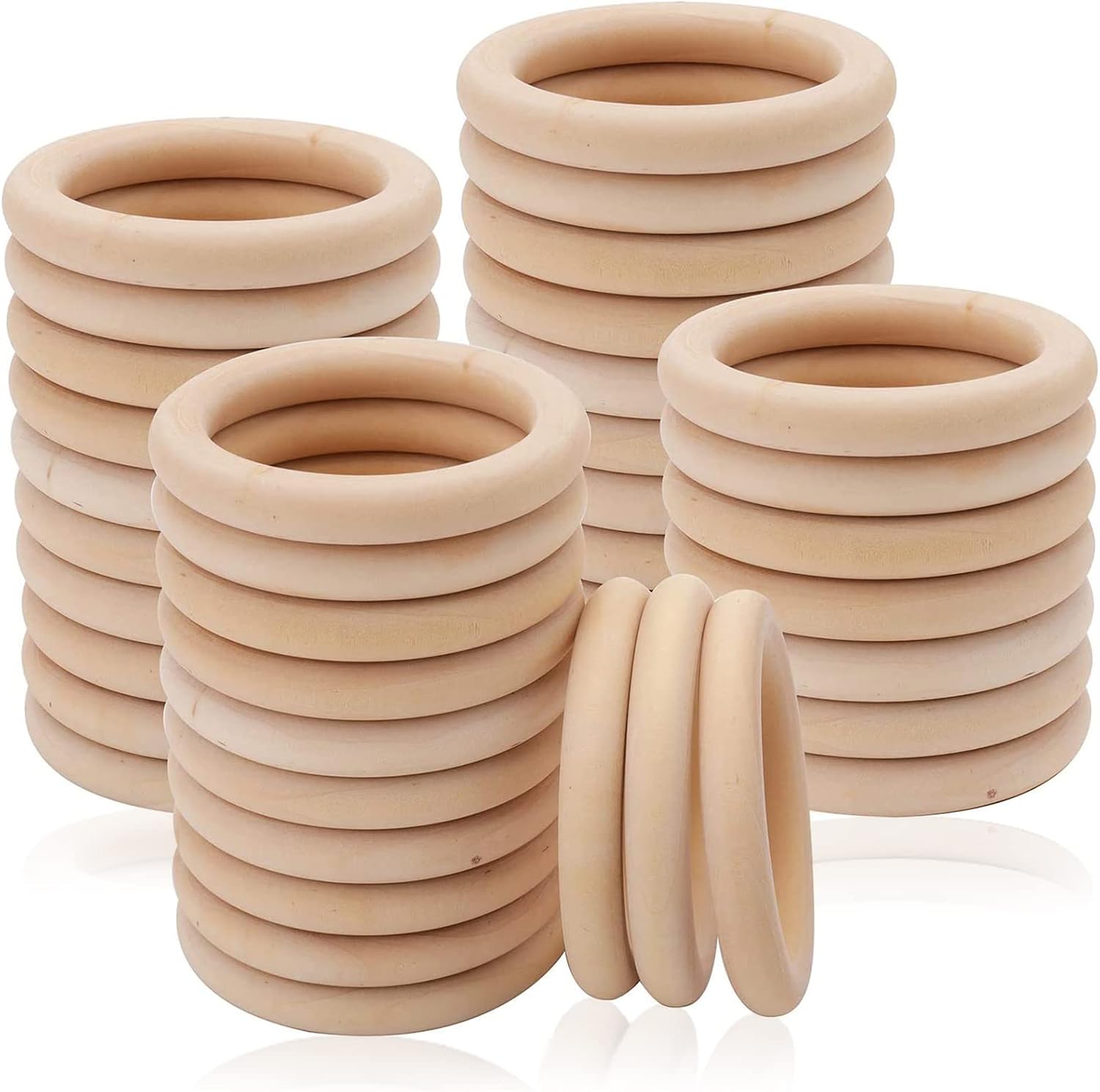 Yesland 40 Pcs Wooden Rings - 70mm Natural Solid Wood Rings Smooth Unfinished Wood Circles - Perfect for DIY Craft, Ring Pendant, Connectors Jewelry Making