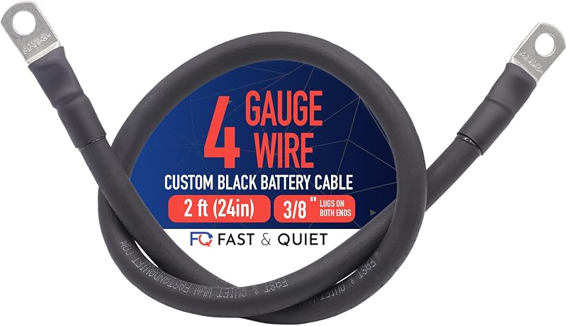 Cabo de bateria 4 AWG Fast & Quiet com terminais de cobre estanhado – fio preto de 0,61 m, 1 unidade